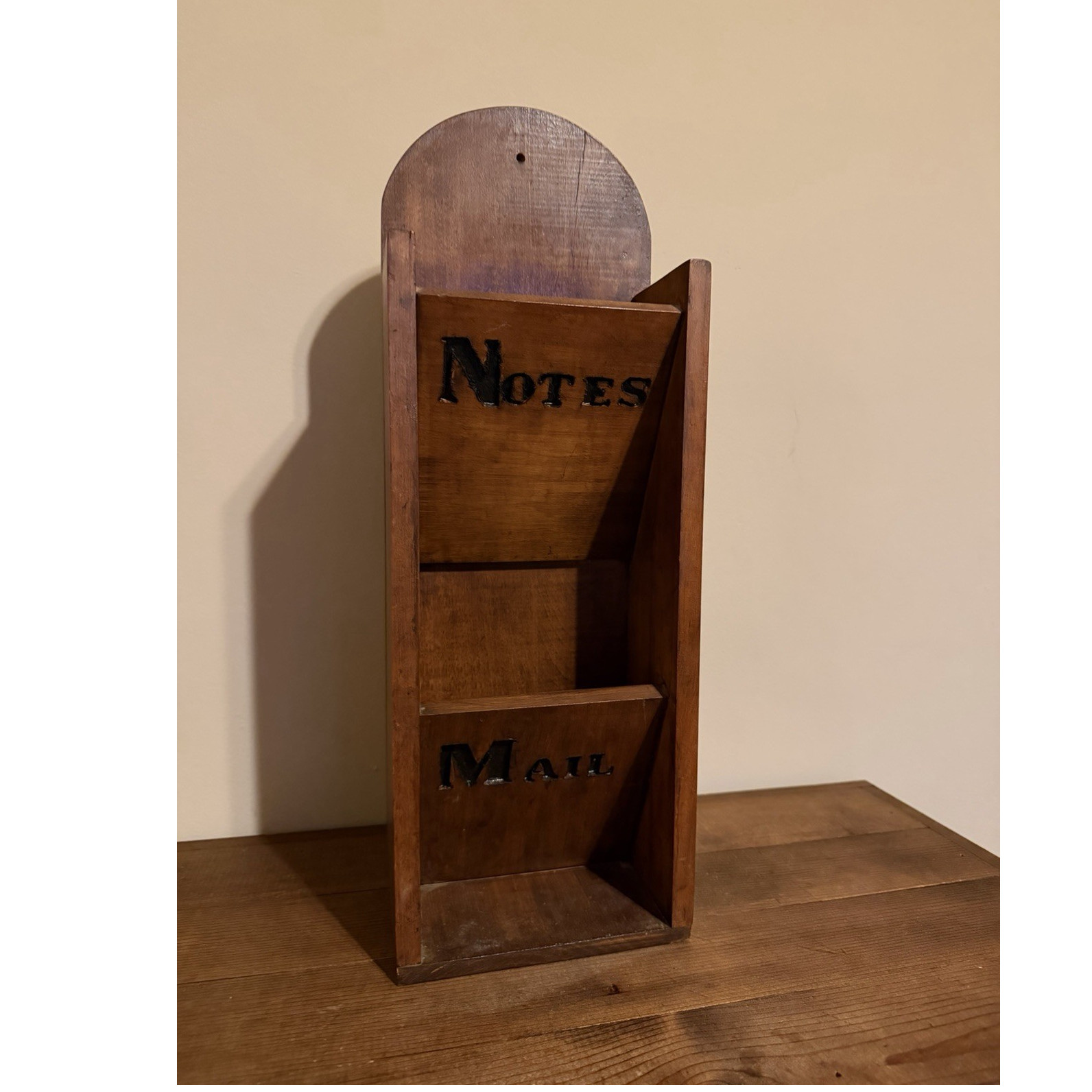 Vintage Wood Mail/Notes organizer 2 compartment Sit or Hang Rectangle Decor