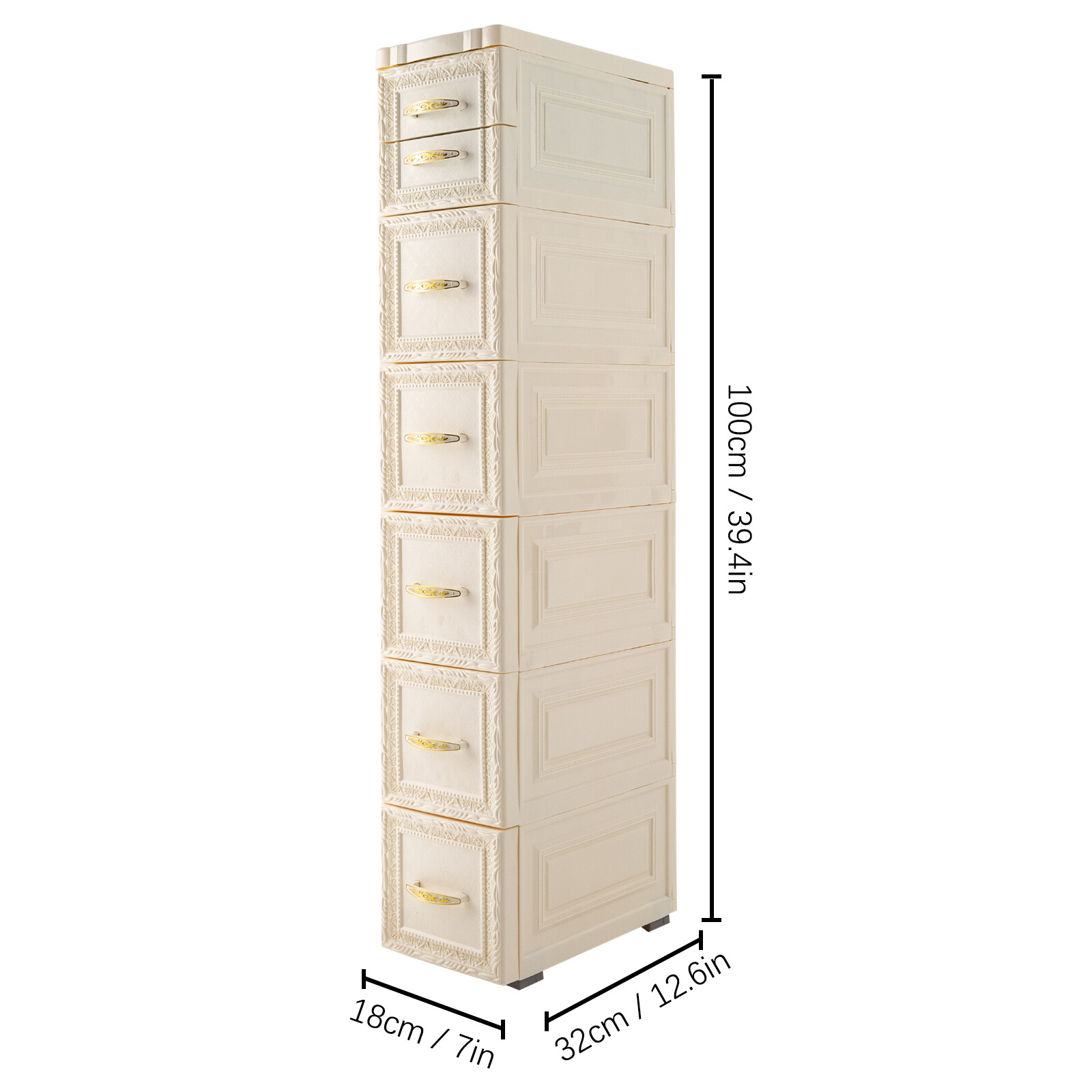 6Tier Bathroom Floor Cabinet, Vertical Storage Unit with Drawers and Casters