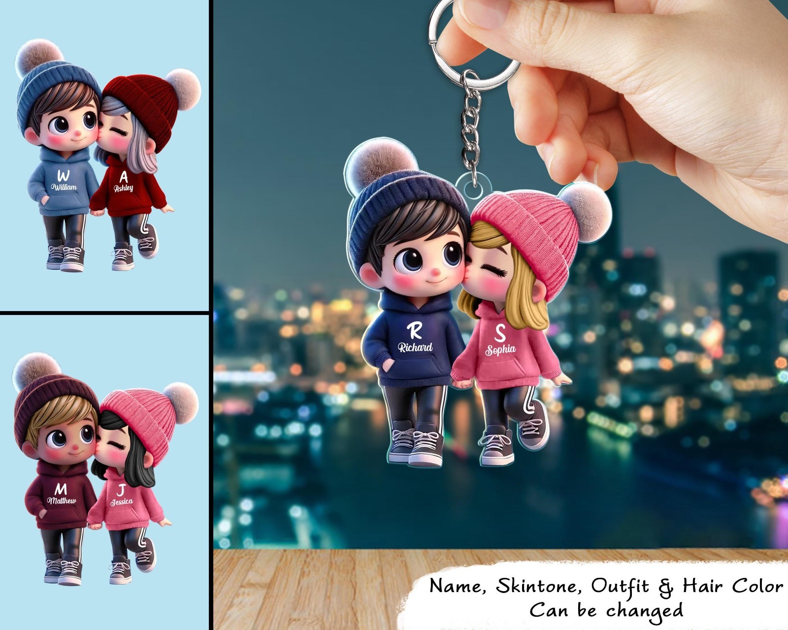 Cute Couple Cartoon Keychain – Capture Your Sweet Moments, Add Custom Names