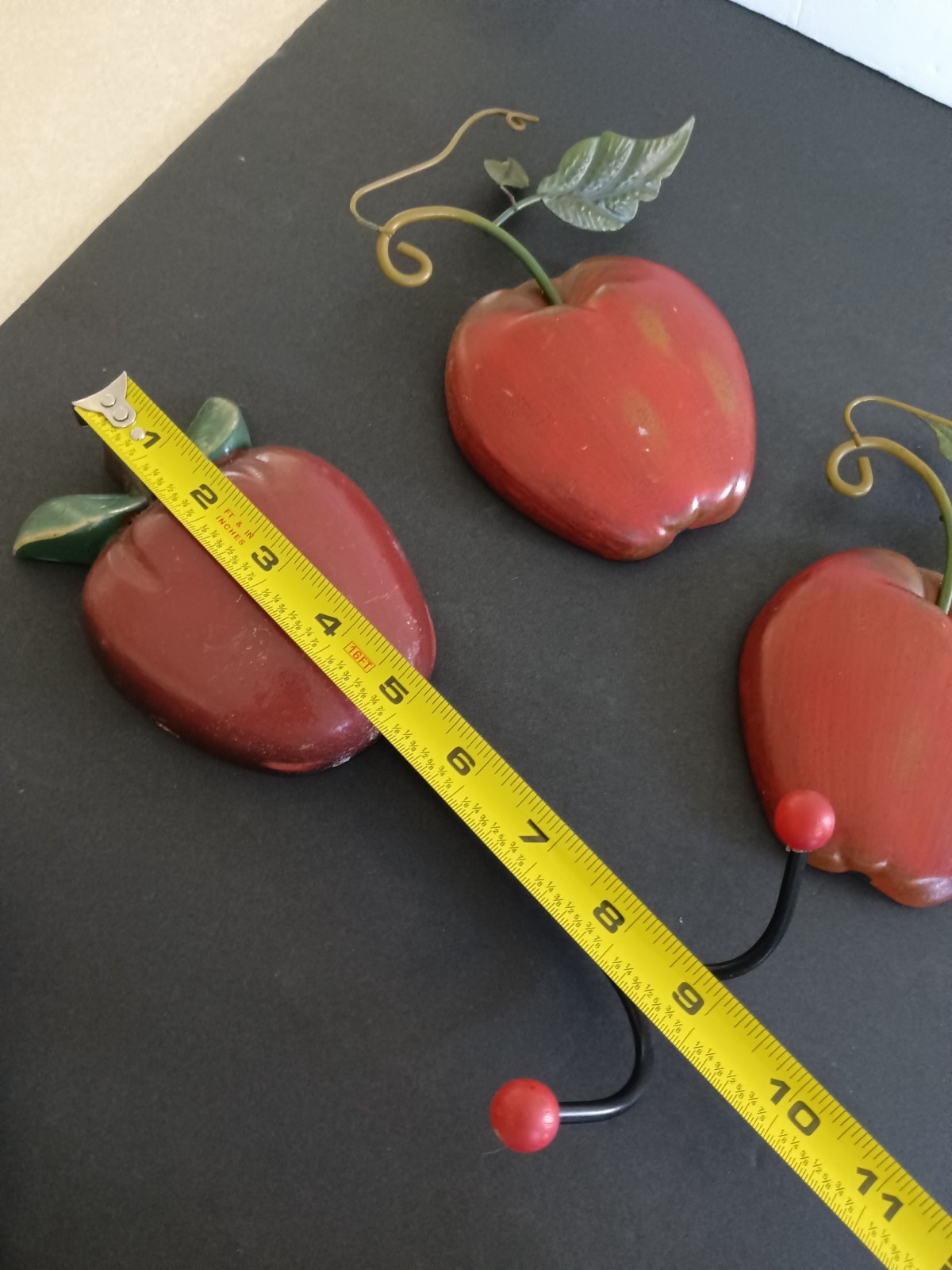 Vintage Apple Wall Hooks Set Kitchen Decor Red Fruit Coat Rack Farmhouse Country