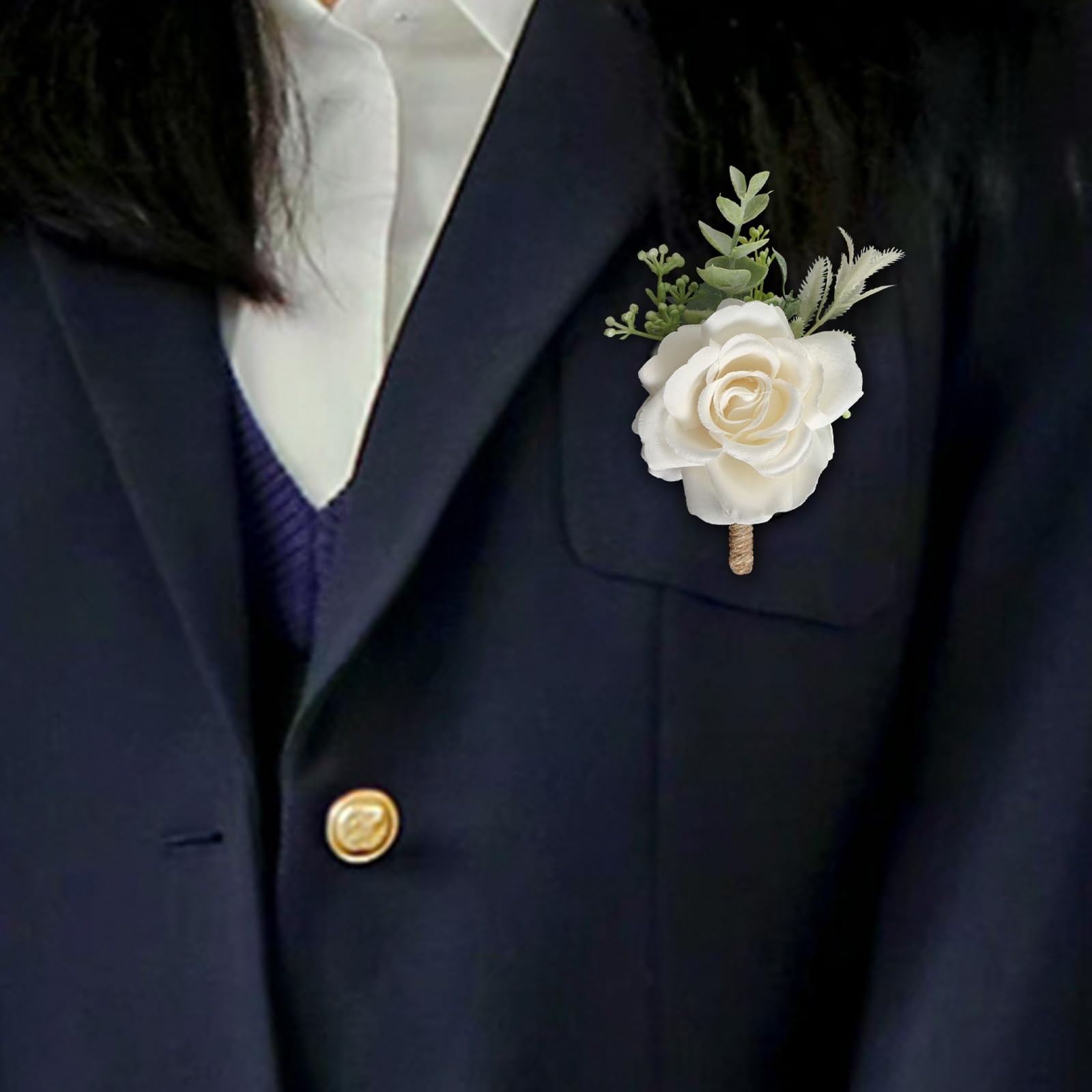 Ivory Rose Boutonniere for Men Wedding Set of 6 Groom Groomsmen Man Artificia