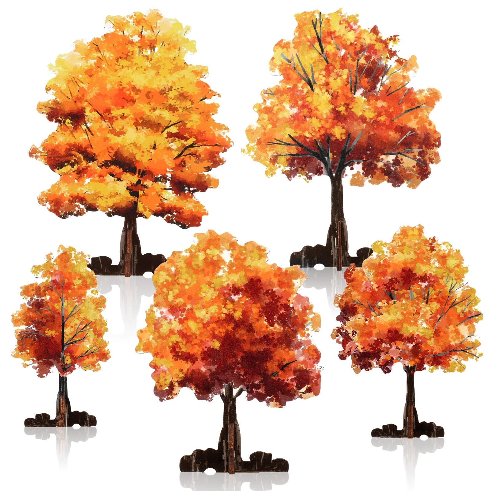 5 Pieces Mini Fall Maple Tree 2D 5 Size Autumn Artificial Miniature Trees Fla…