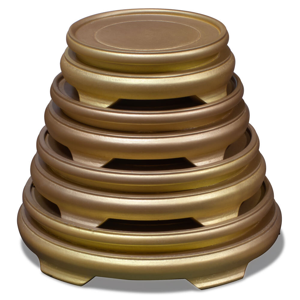 US Seller – 4.5 Inch Gold Round Chinese Wooden Stand