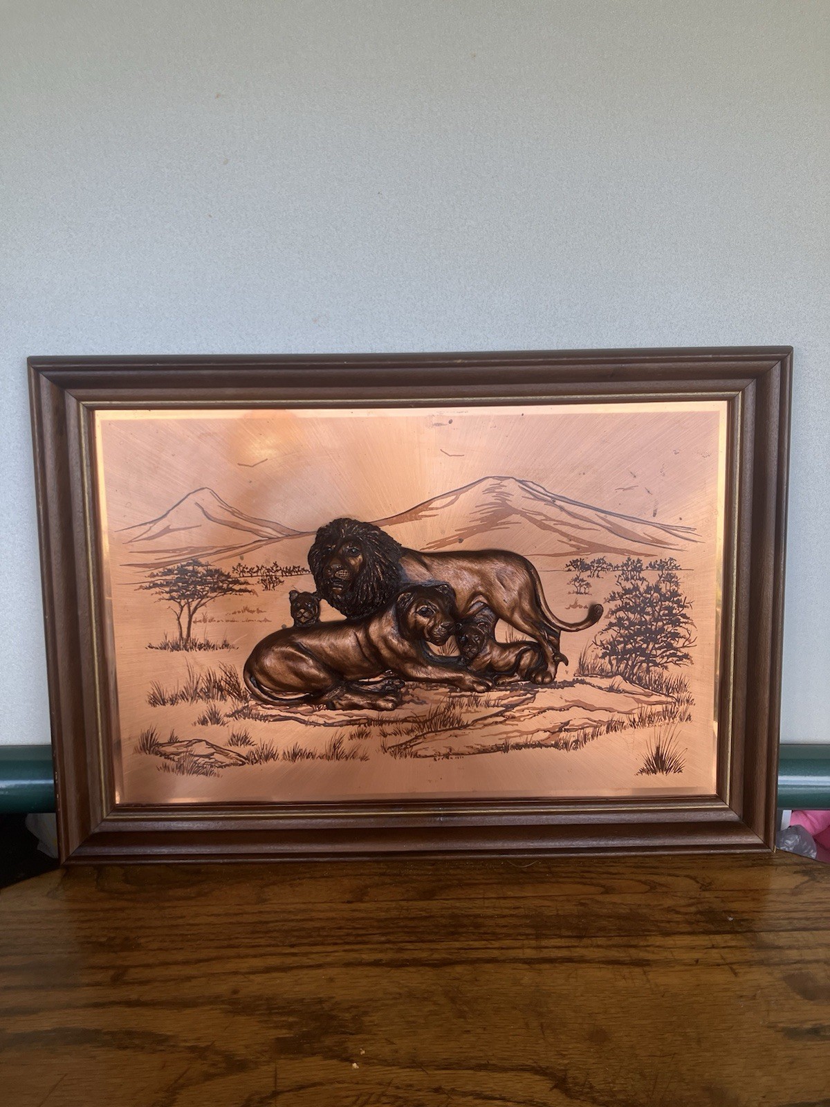 Vintage Art Frame Wall Art Decor Lions Copper Style 3D Decor Lion Family+ 1 Oz C