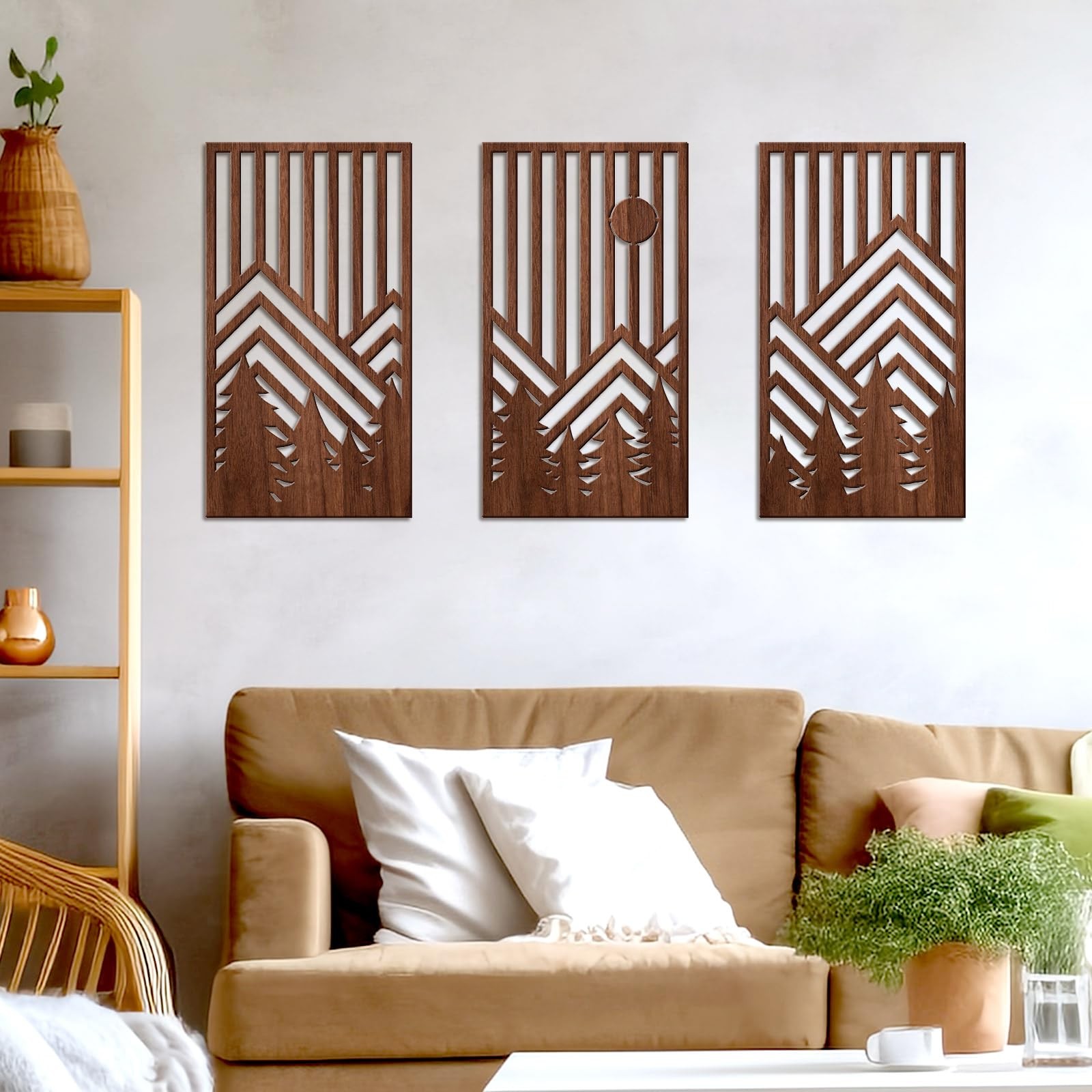 3 Piece Wood Large Mountain Wall Decor Art for Living Room, Bedroom, Office M…