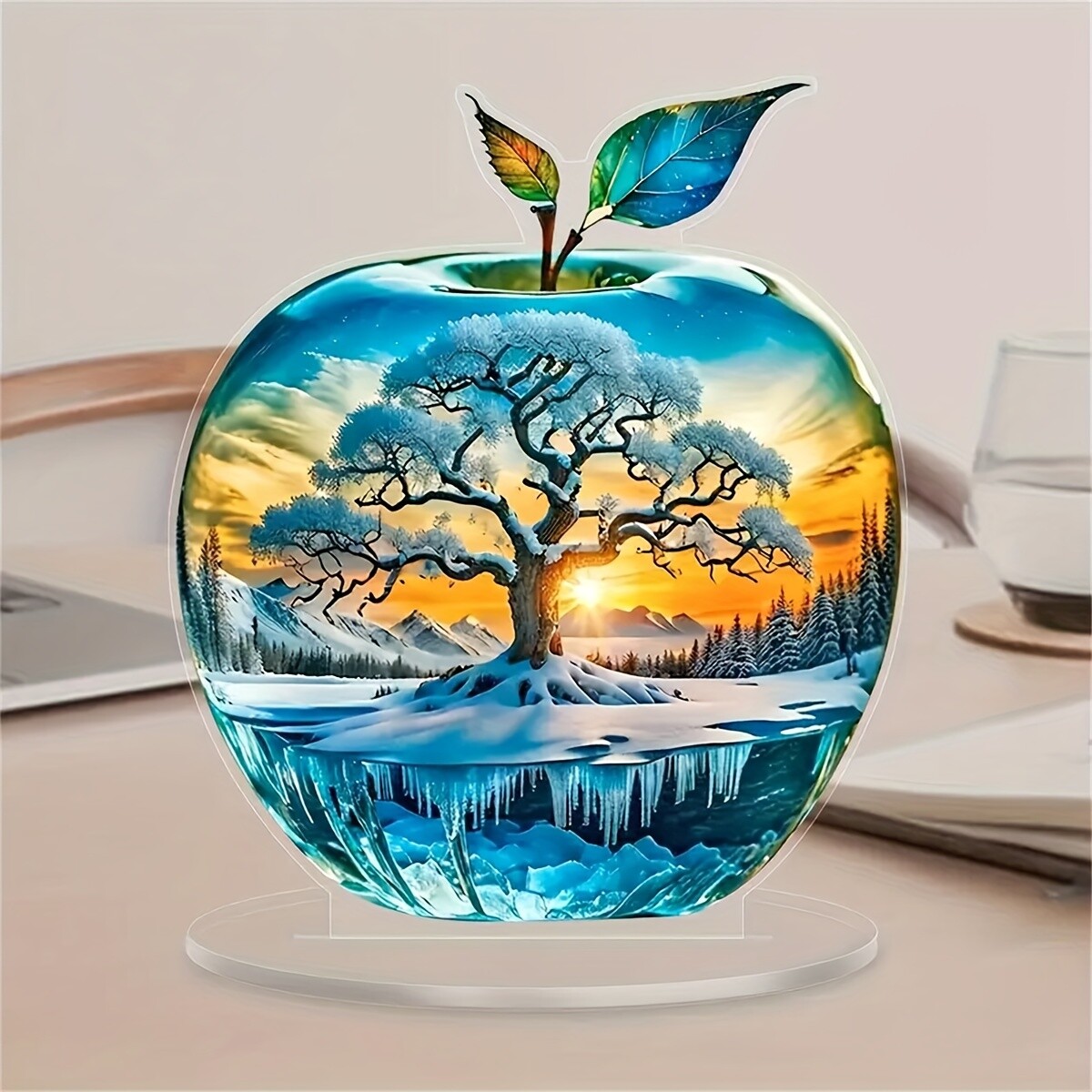 Boho Sunset Apple Tree Acrylic Desktop Decoration 2D Flat Inspiration Theme