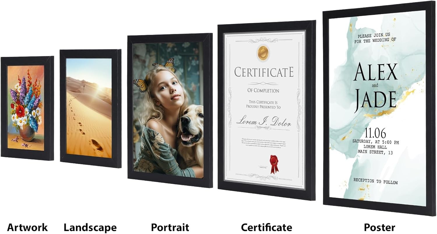 4×6 Picture Frame Set of 15, Black Picture Frames Display 4 by 6 Photo for Wall