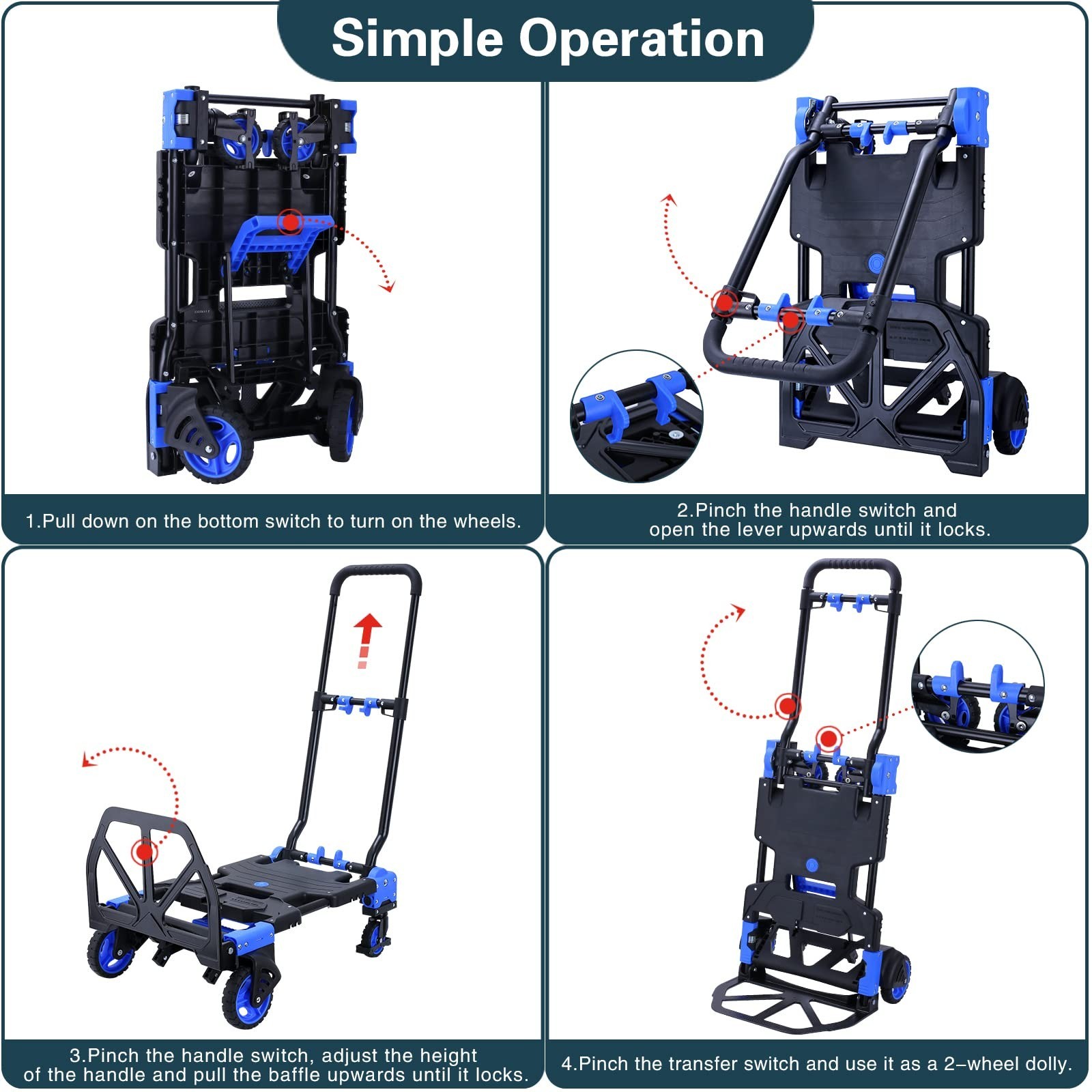 2-in-1Folding Hand Truck Dolly with Folding Basket, 330LBS Capacity Foldable …