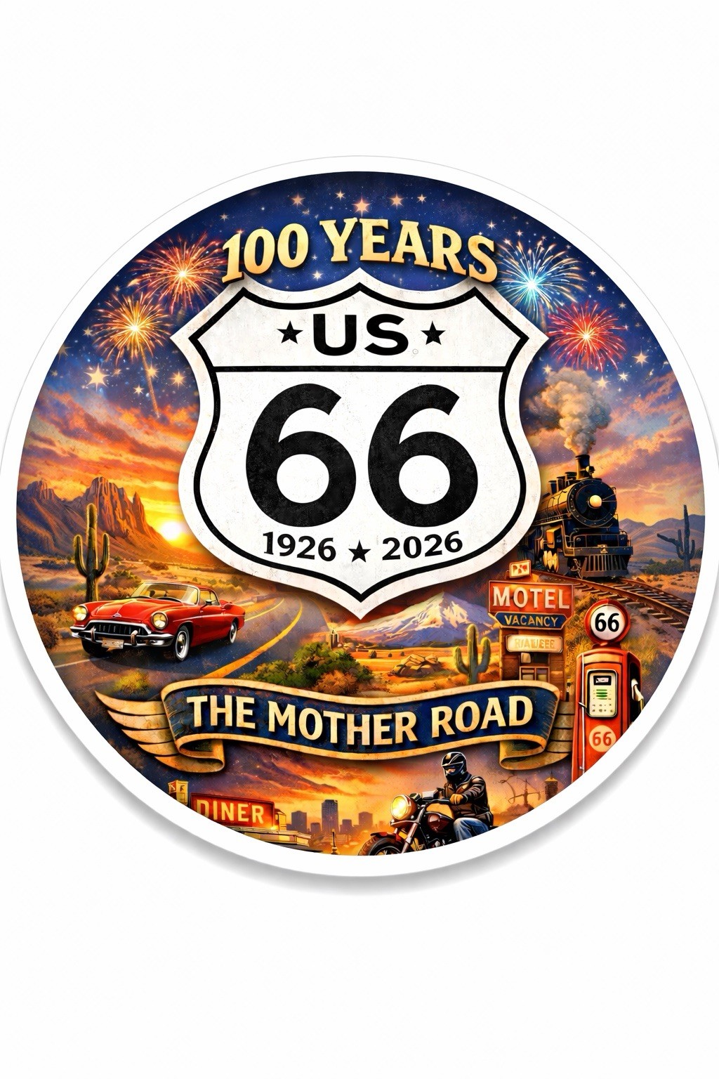 (Buy 2, get 1 Free)STICKER Route 66 100th anniversary Americana 1926 USA MOTR