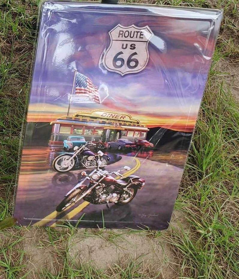 Route US 66 Diner USA Motorcycles Vintage Cars 12×18 Metal Sign NEW