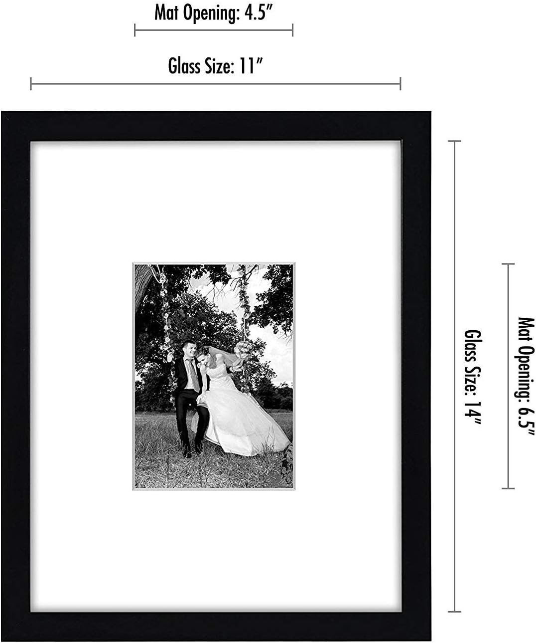 11×14 Picture Frame with Shatter-Resistant Glass – Use as 5×7 Frame with Mat