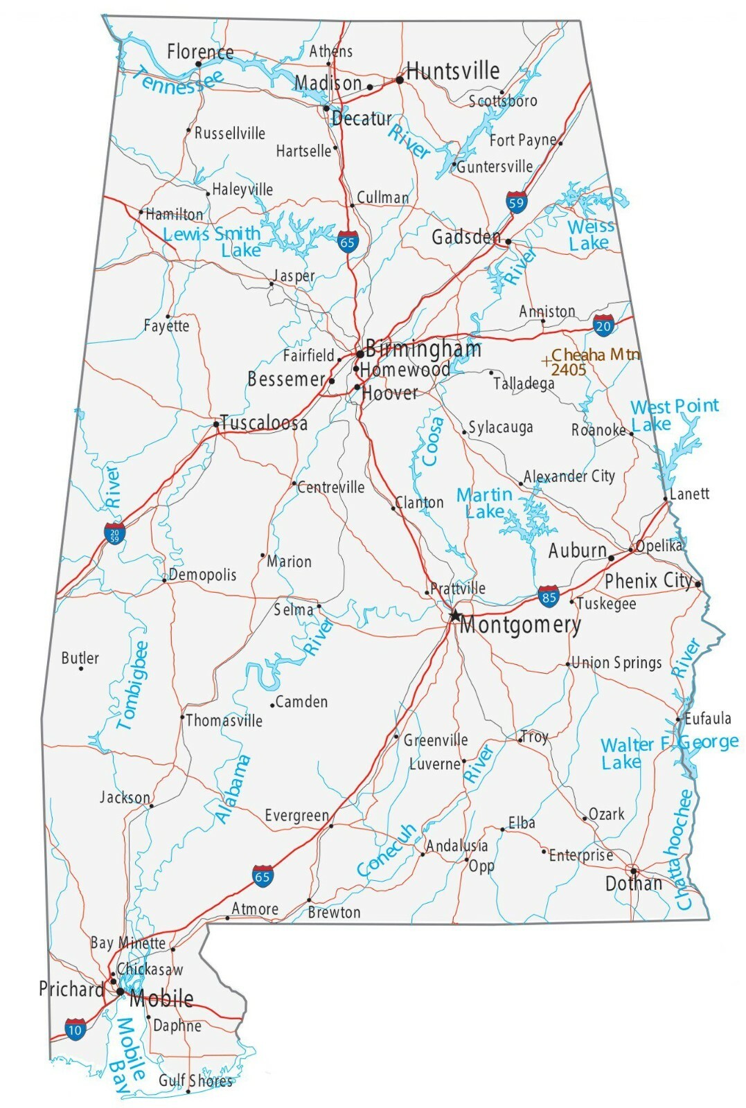 ALABAMA State Road Map Birmingham Montgomery Glossy Poster Photo Picture Print