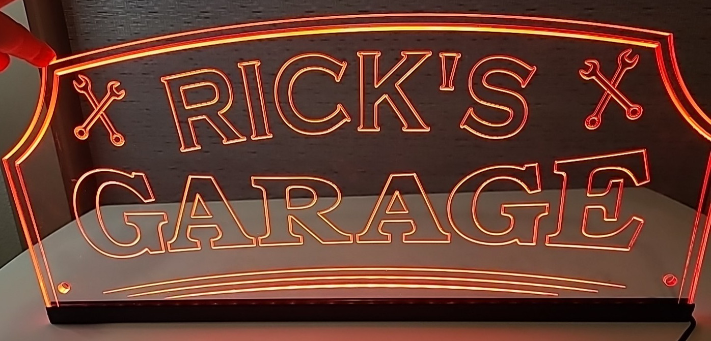 Neon Sign Custom Made Man Cave Sign Rick’s Garage Red Sign ”9.25 x 20.5”