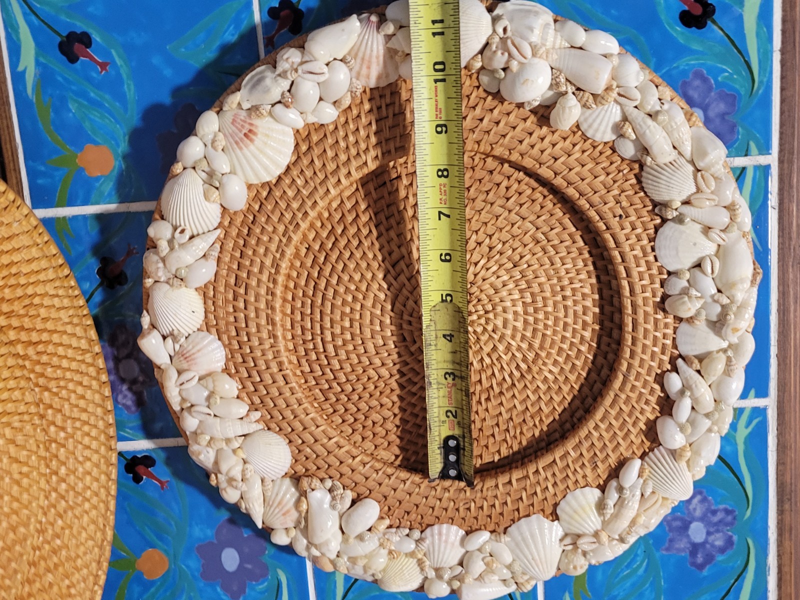 Vintage 8 Pottery Barn Sea Shell Rimmed Rattan Charger Beach Hand Woven
