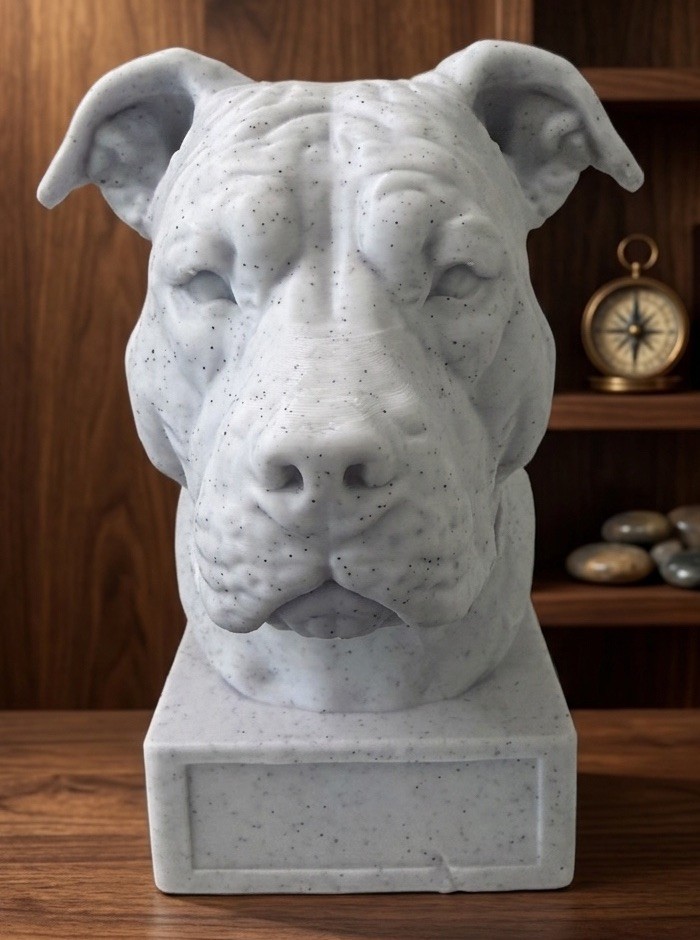 Personalized Pit Bull Statue – Custom Name Engraving – Marble Style Dog Decor
