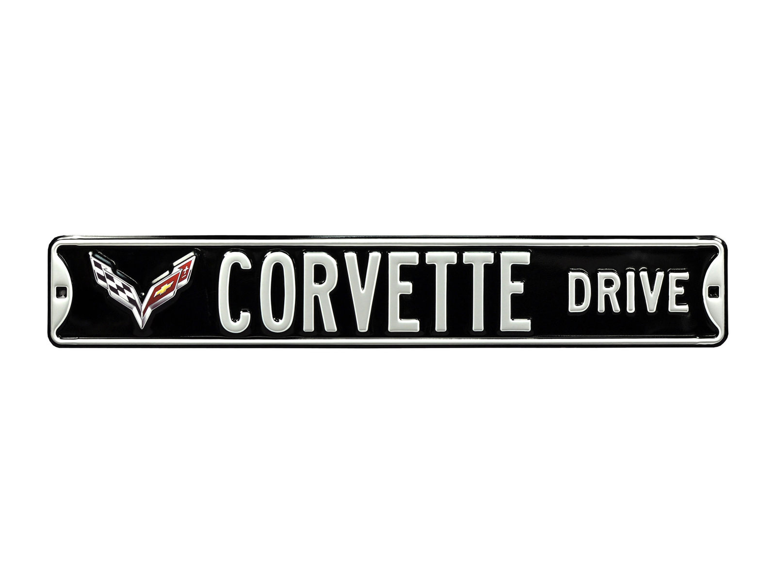 Corvette Drive Metal Street Sign Black with C7 Logo