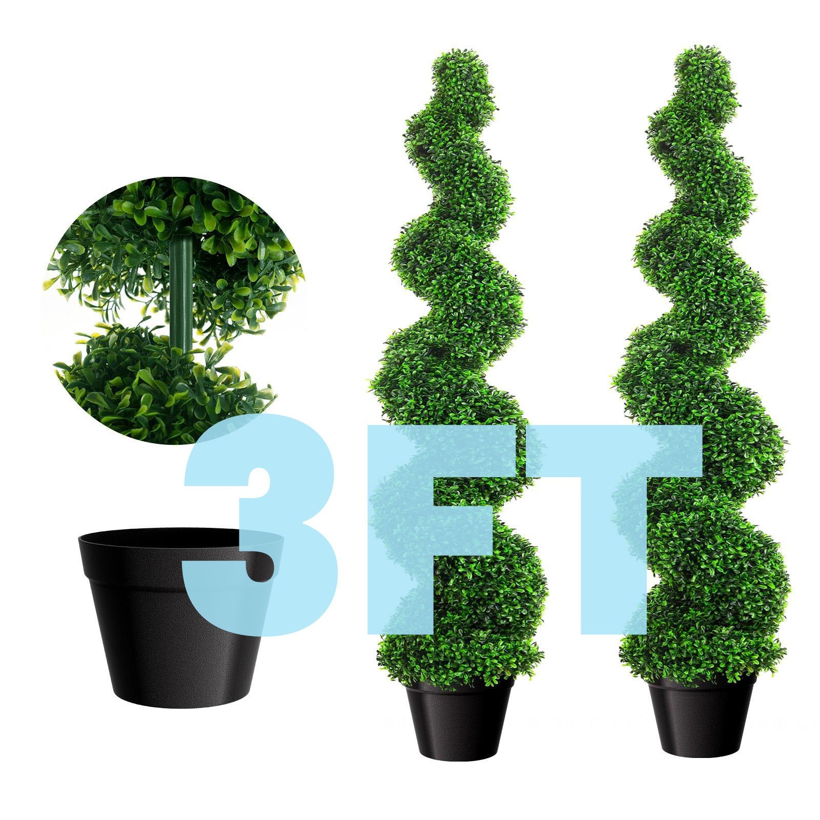 2PCS 3/3.5/5FT Artificial Spiral Topiary Trees PE Faux Spiral Trees for Décor