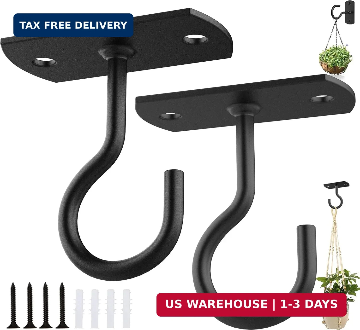 Ceiling Hooks for Hanging Plants 2Pack 2.5in,Wall Plant Hooks for Plants,Lights,