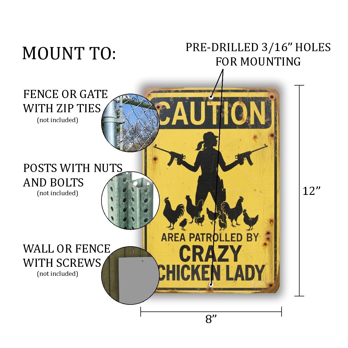 Crazy Chicken Lady Sign 8×12 Funny Farm Warning Metal Wall Decor