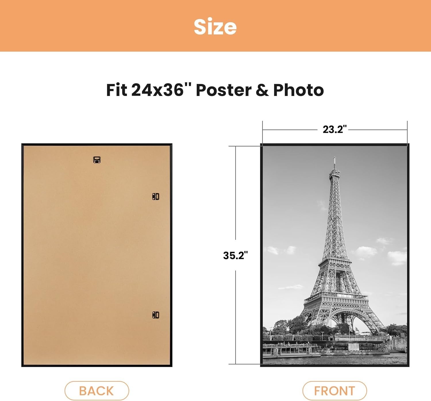 24×36 poster frame black 3 pack, scratch-proof picture frames for photo gallery,