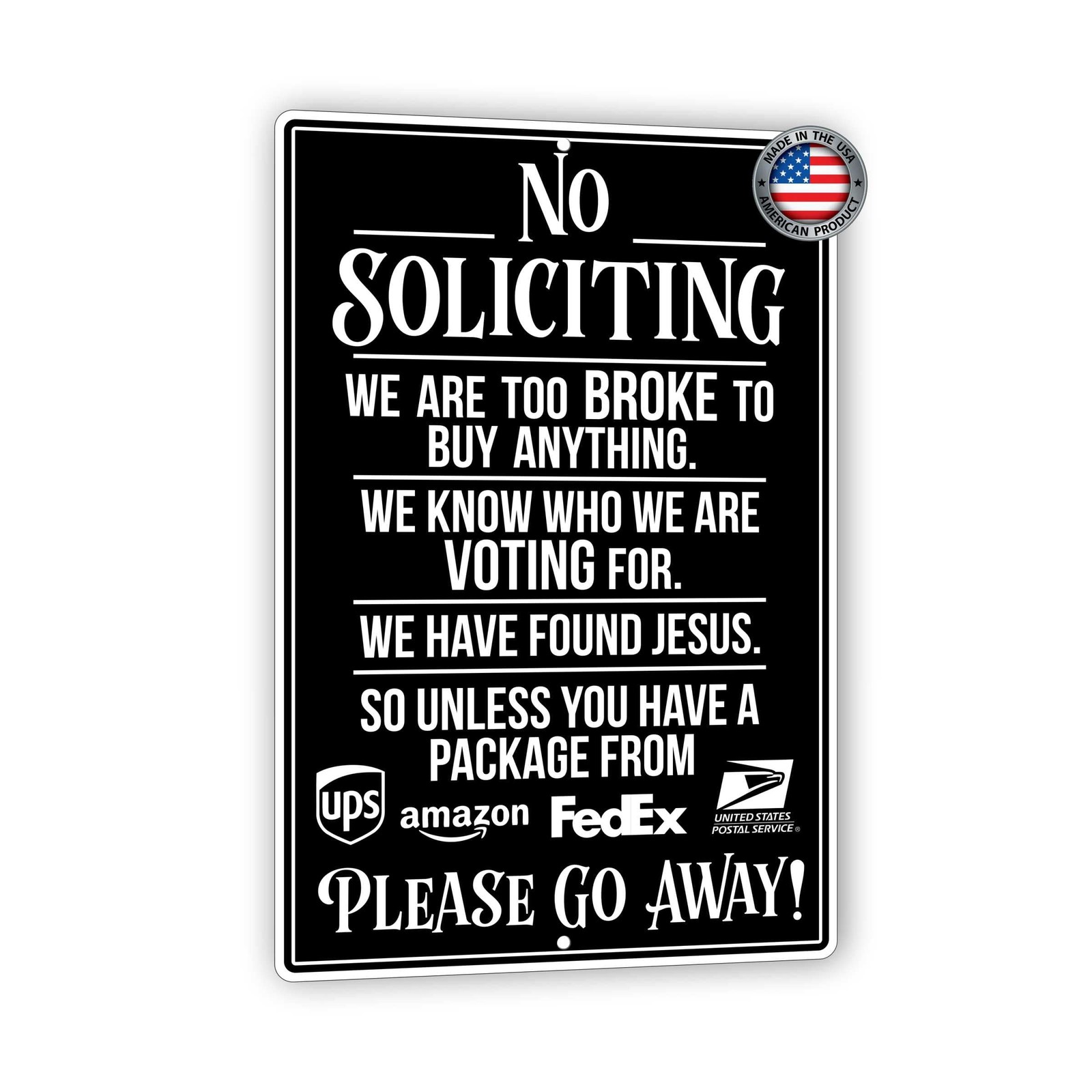 8×12 Funny No Soliciting Sign Aluminum White Indoor Outdoor