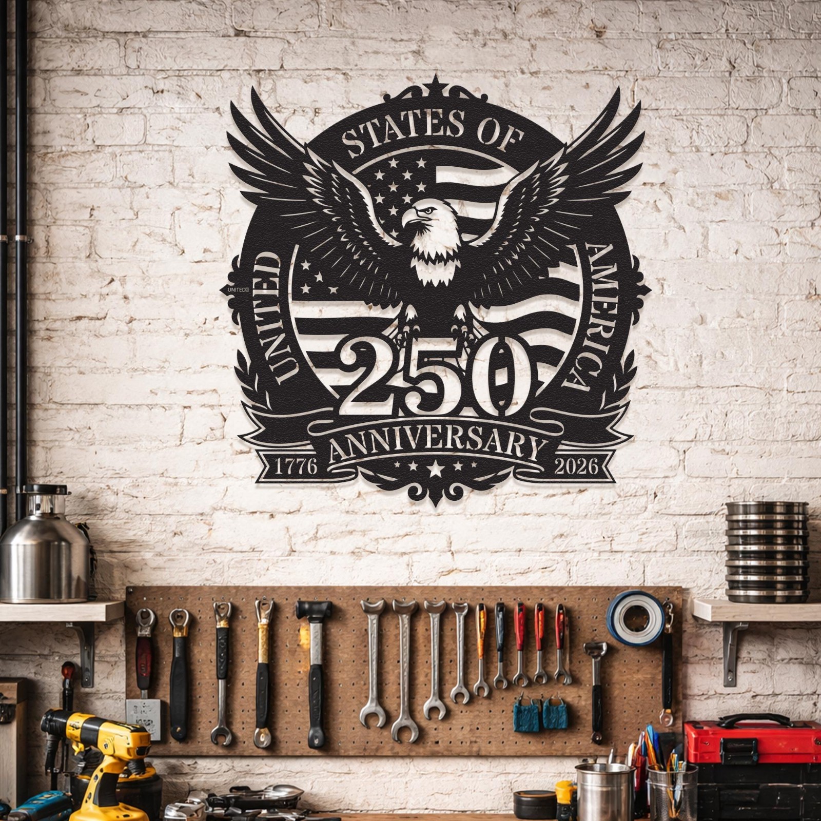 America 250th Anniversary Metal Sign Patriotic Eagle Door Hanger USA Independen