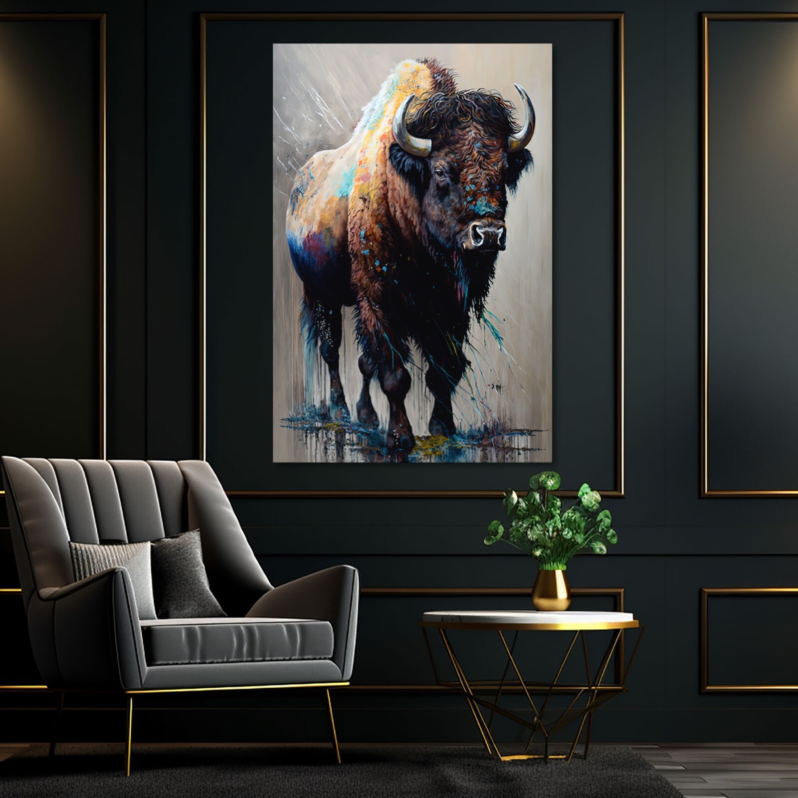 American Buffalo Canvas Wall Art, Painting Print, Home Decor – 5 Sizes