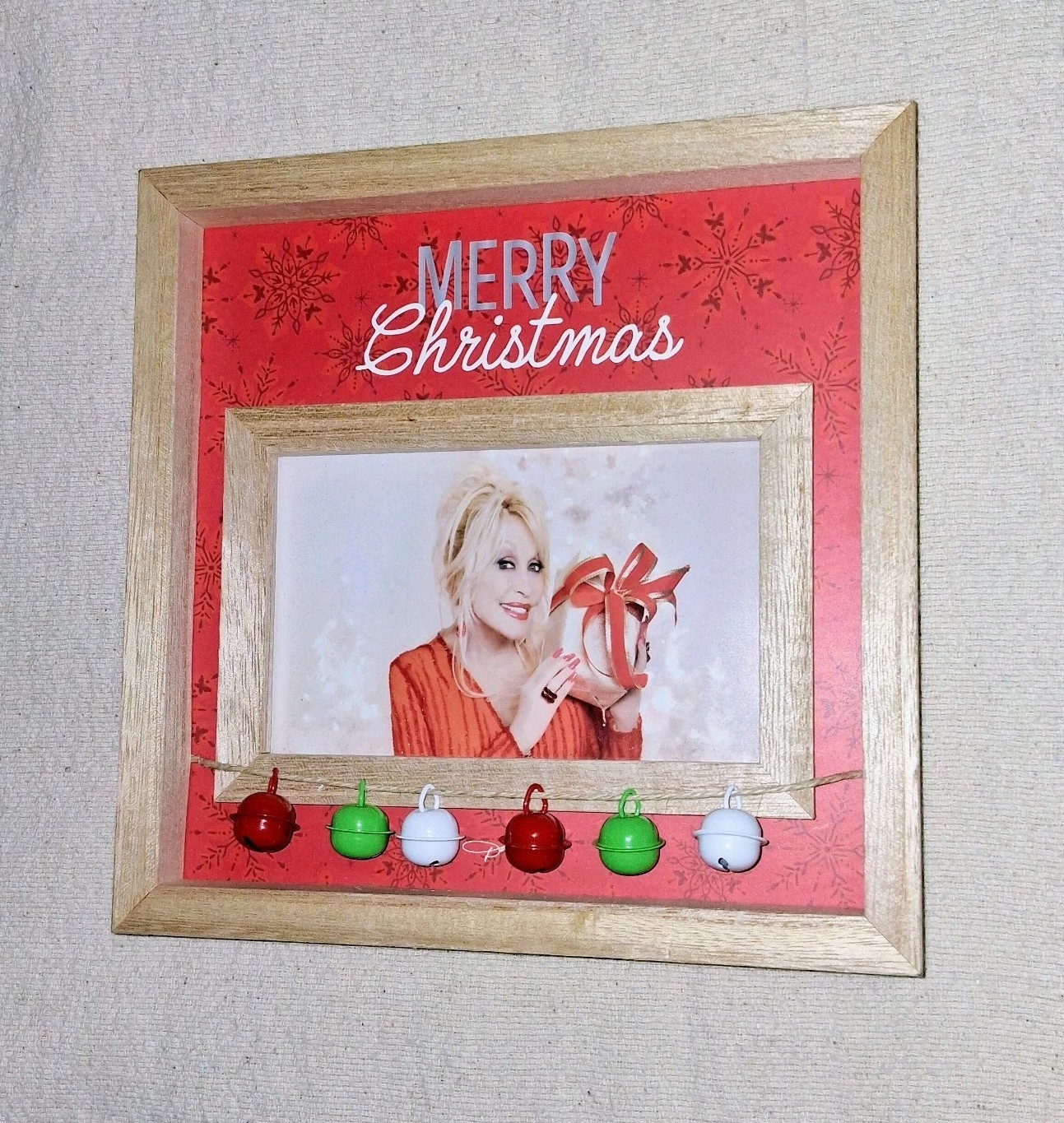 Dolly Parton Jingle Bell Merry Christmas Wood Frame NEW 8 in x 8 in