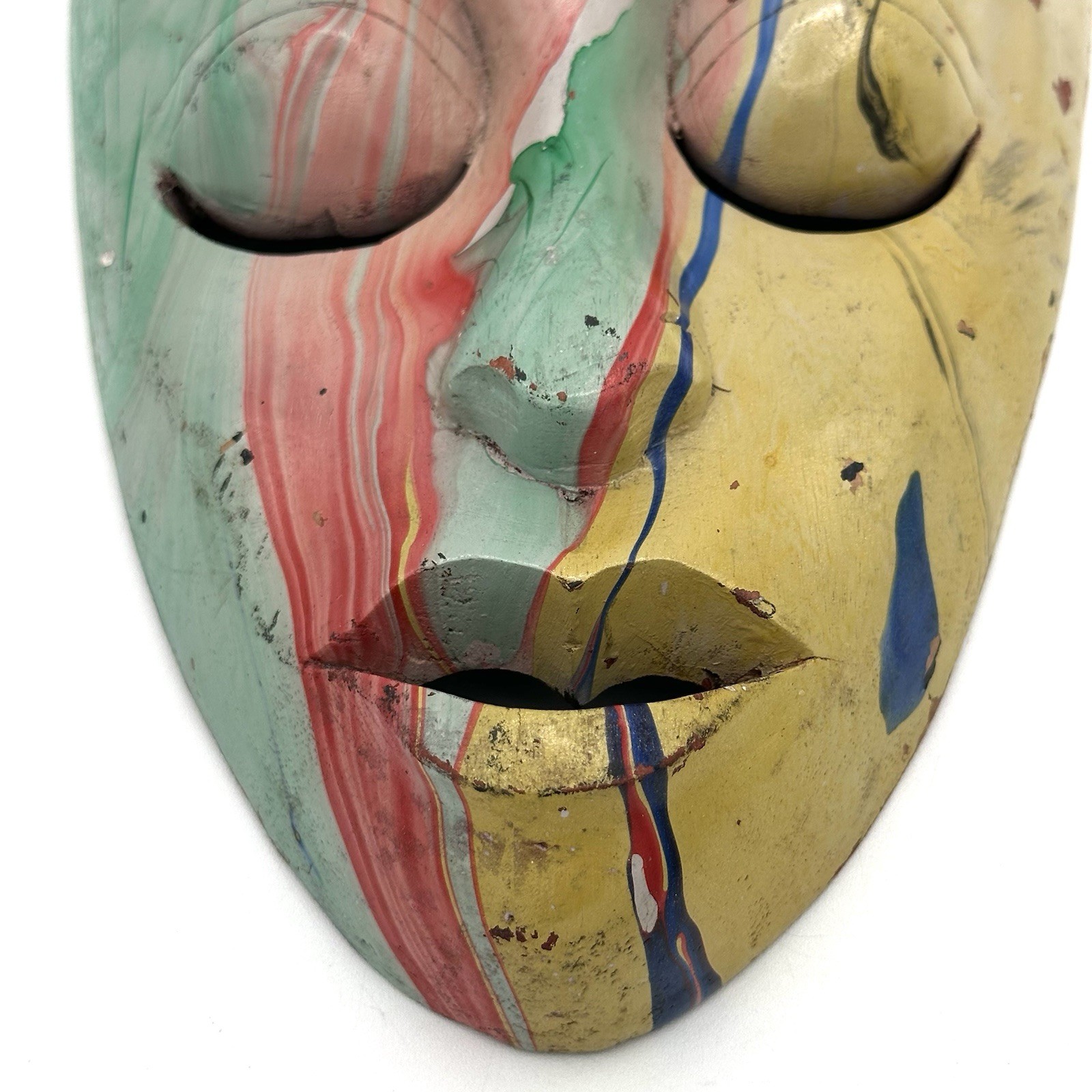 Colorful Drip Paint Hand Carved Wood Mask Home Decor 10 X 6 Inches