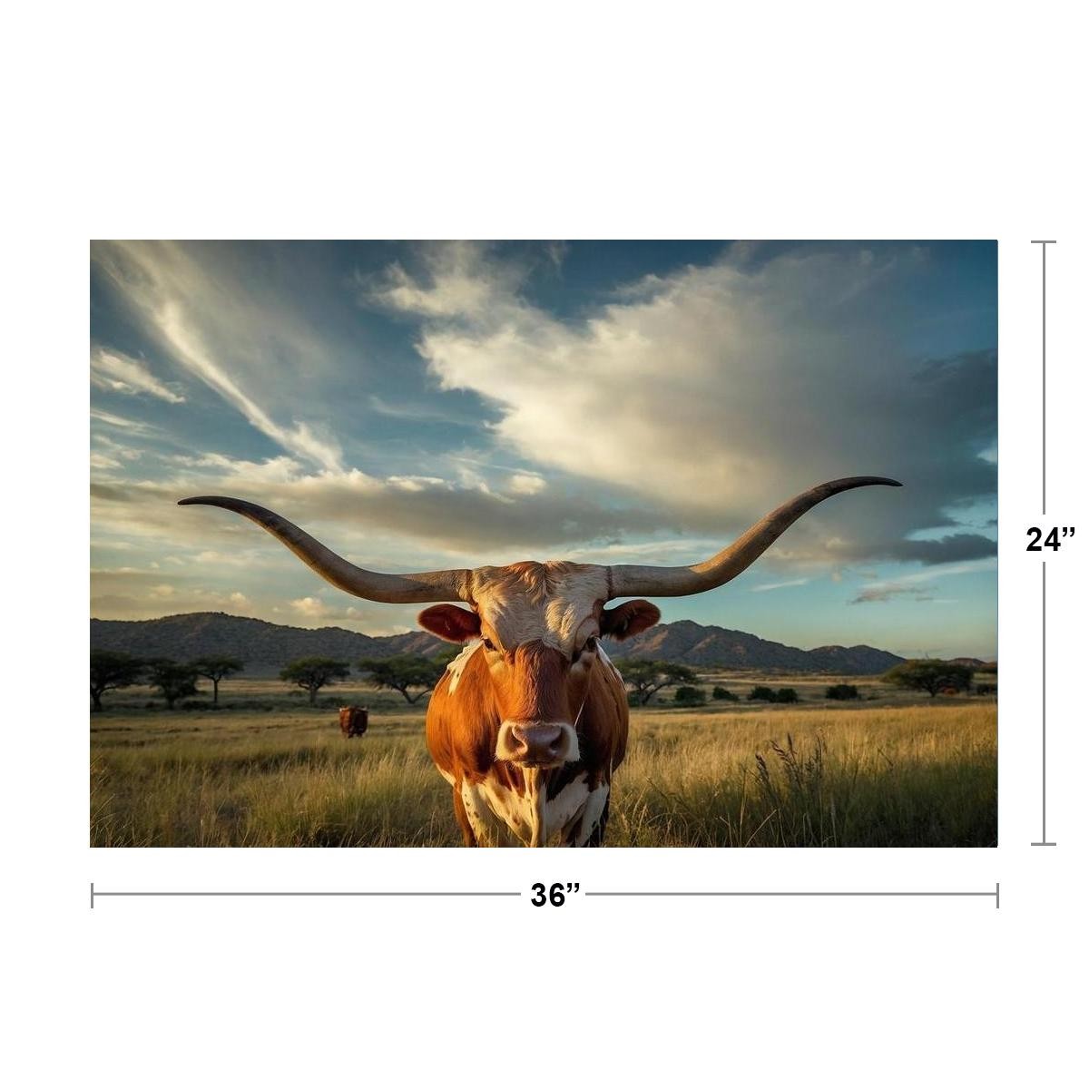 Texas Longhorn Cow Grazing at Dawn Photo Art Print Poster 24×36 inch