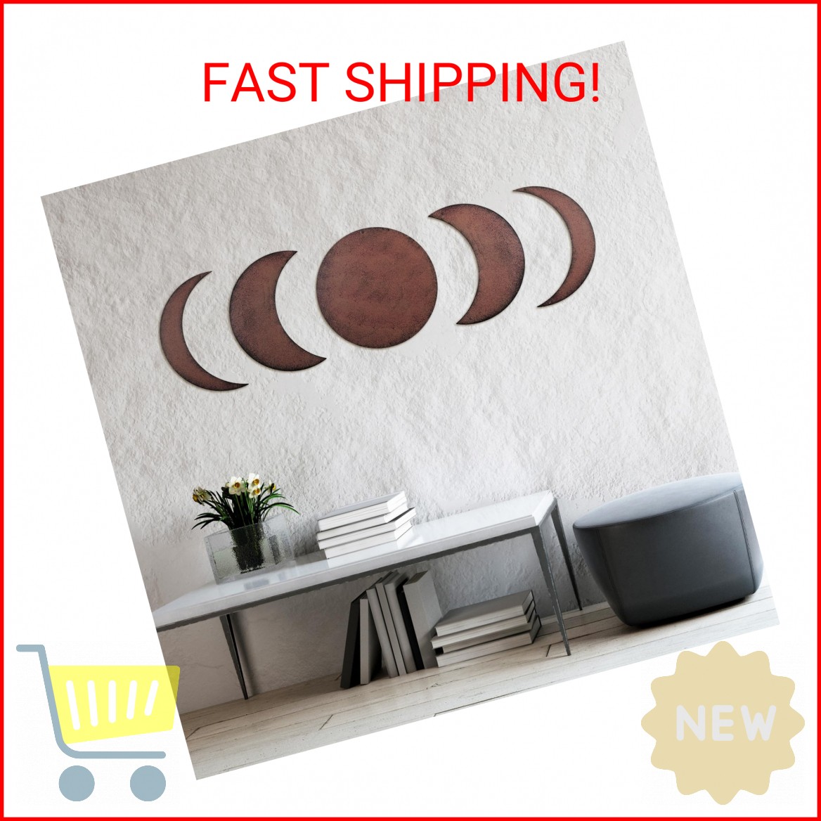 Moxweyeni 5 Pieces metal moon phase wall decor Rusty Moon Distressed Country Pri