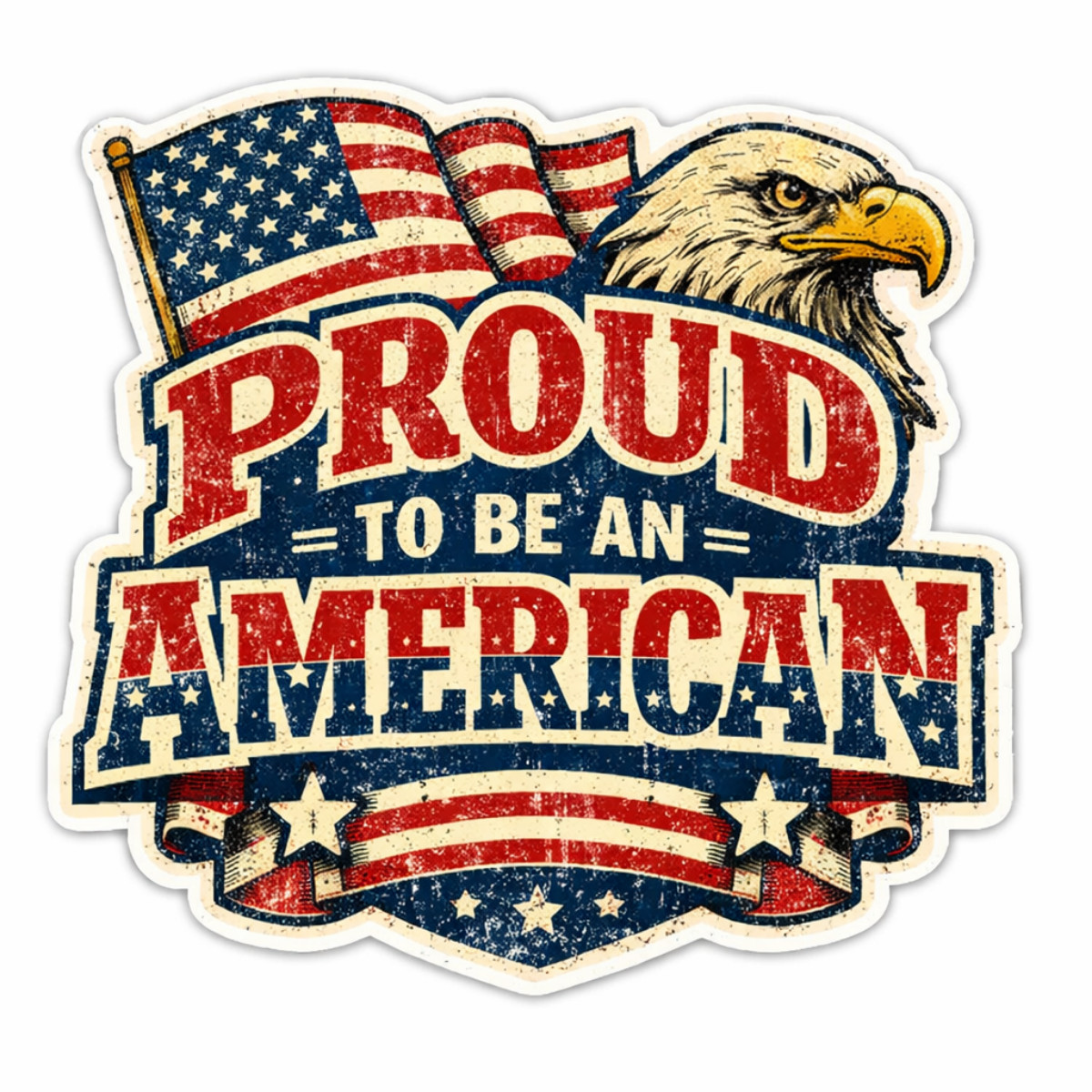 3 inch Proud To Be An American Vintage Eagle USA Flag Vinyl Sticker Decal