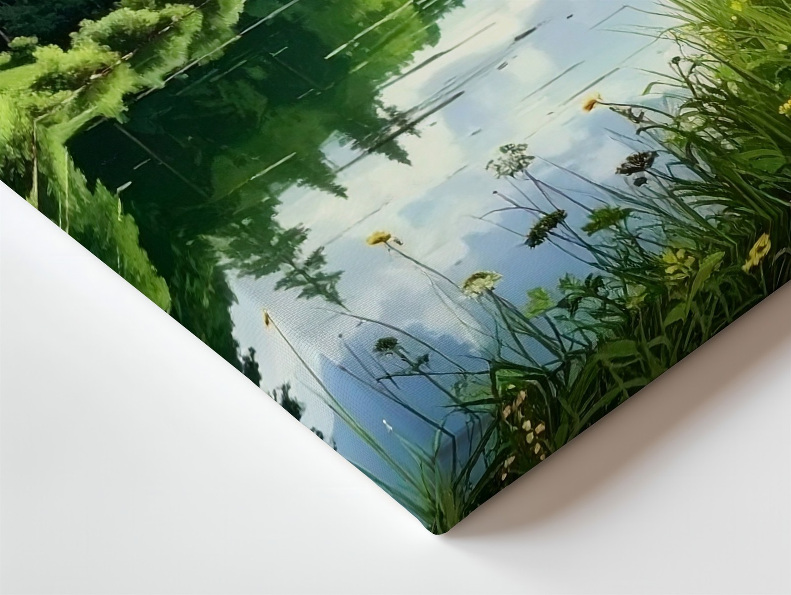 Canvas Wall Art Mountain Verdant Reflection Wildflowers Bordered When Path