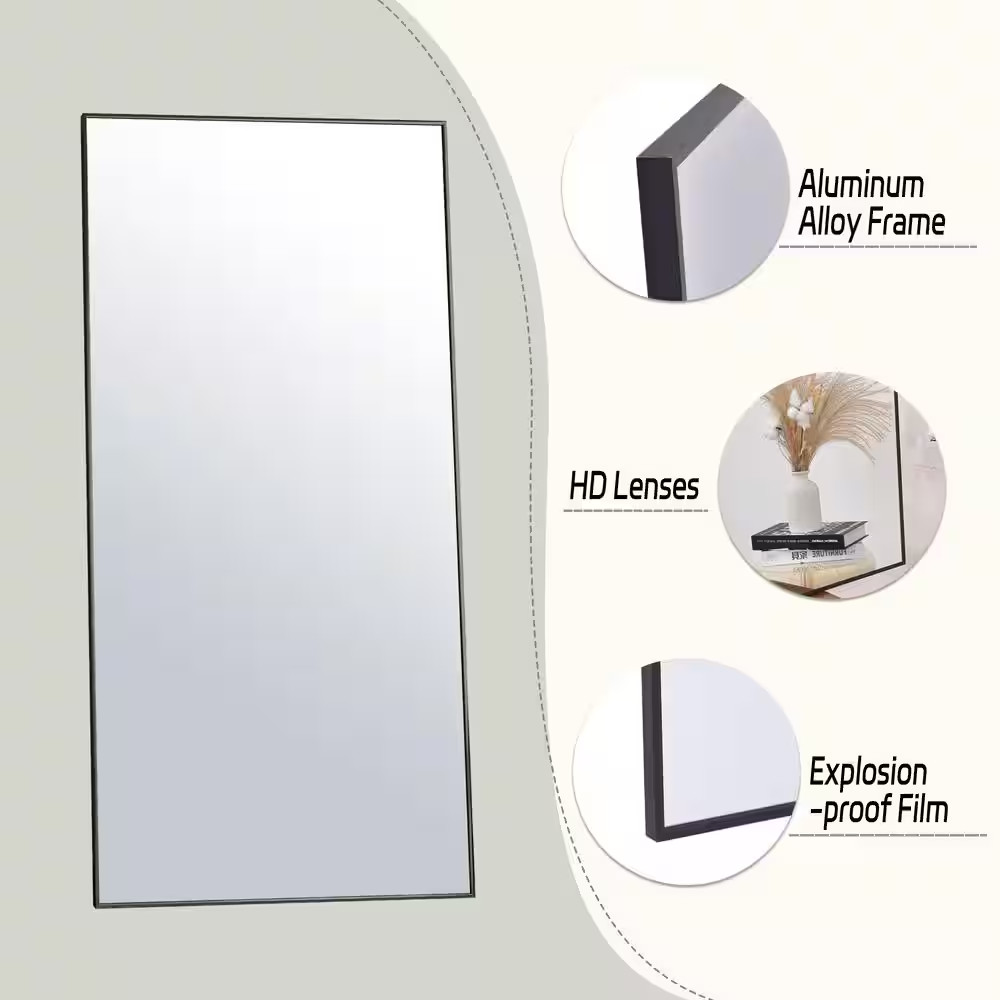30 In. W X 71 In. H Rectangular Black Aluminum Alloy Framed Modern Oversized Wal