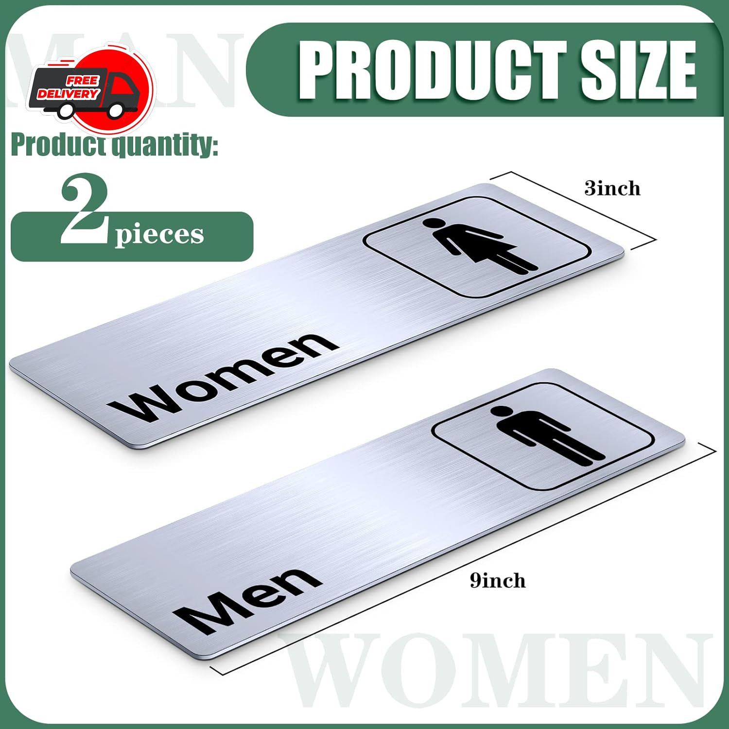 2 Pcs 9″x3″ Men and Women Restroom Signs Bathroom Door Sign for Office Business