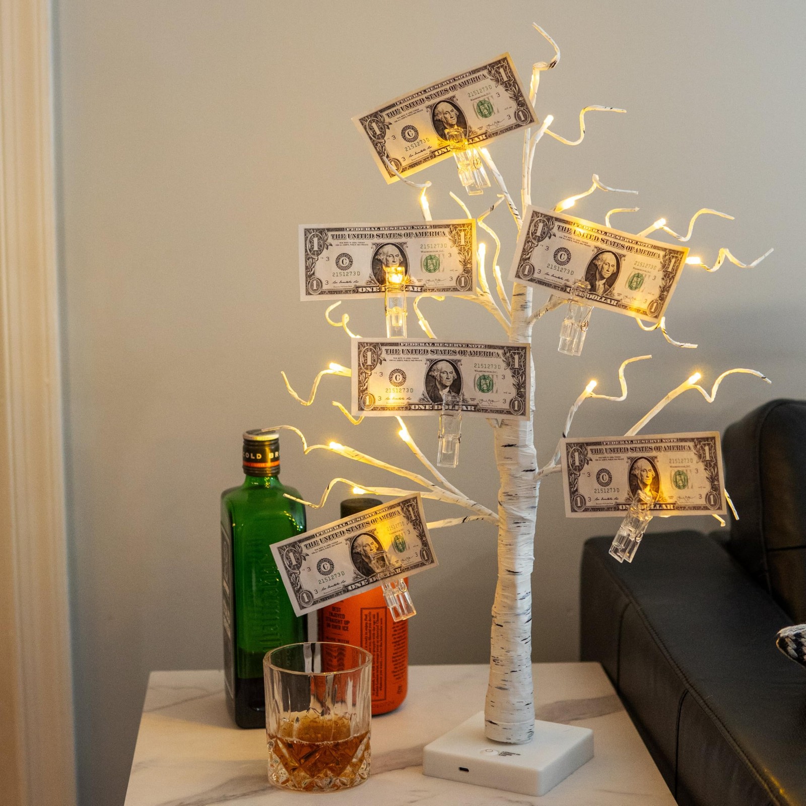 2 PCS Money Tree Gift Card Holder 2FT 24LED Lighted Birch Photo Display Clip