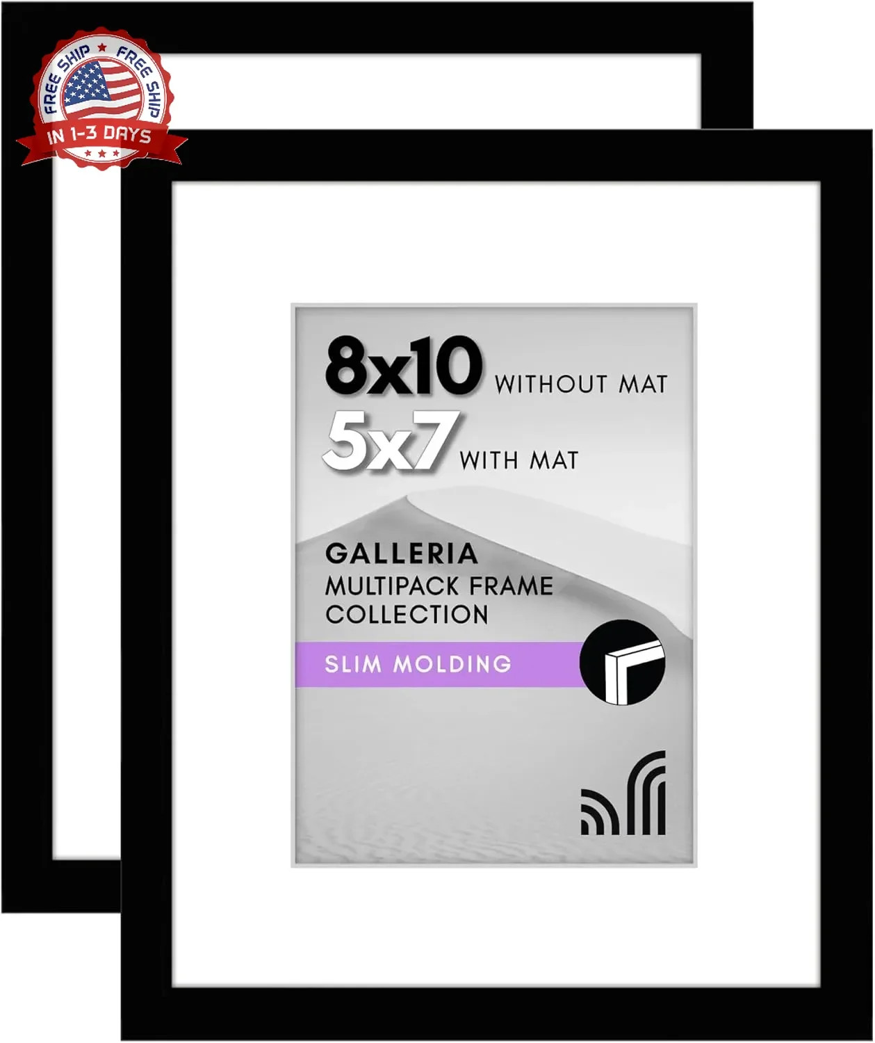 Americanflat 8×10 Picture Frame with Polished Plexiglass – Set of 2 – Use as 5×7