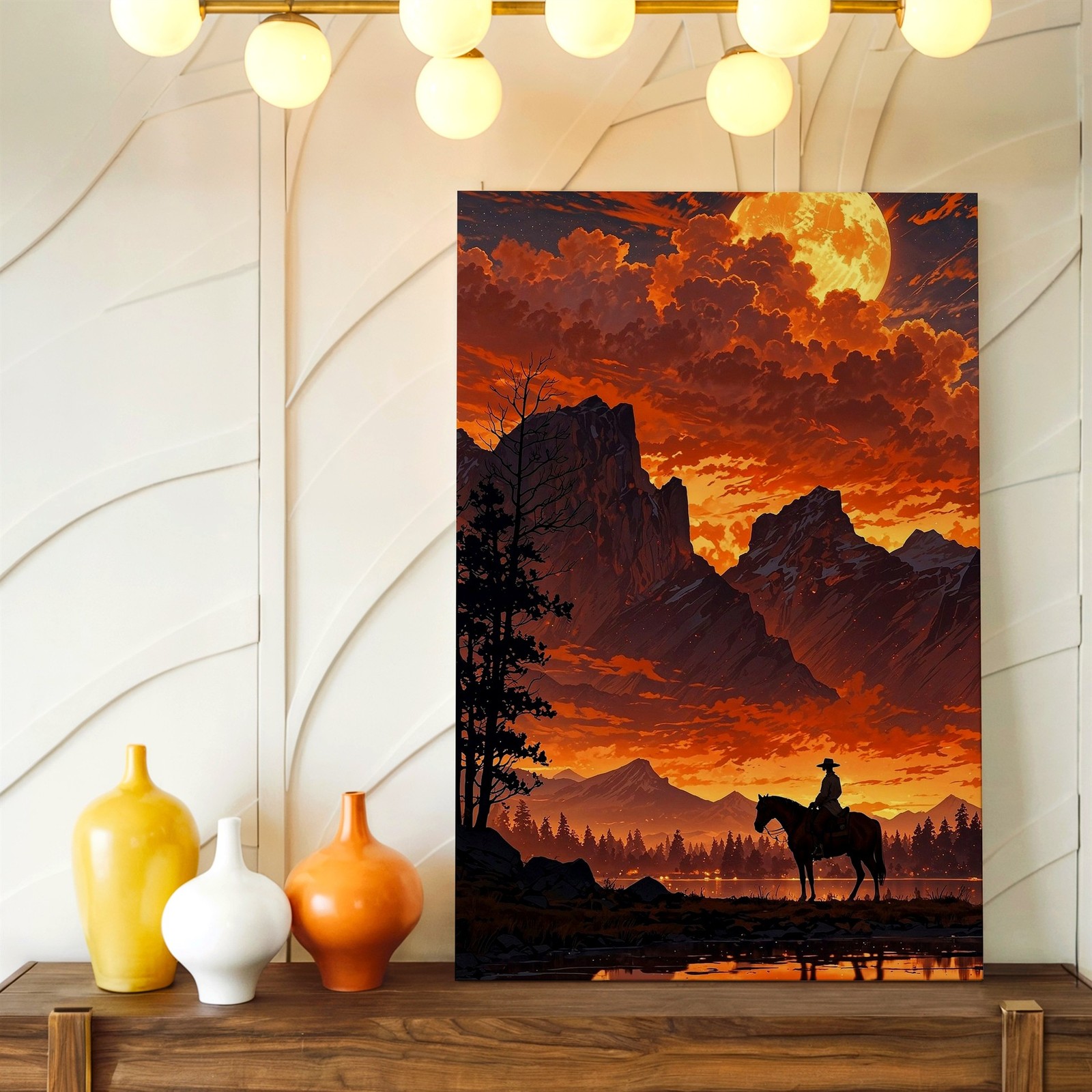 Wall Art Cowboy on Horse Canyon Landscape Western Scenic Desert Print Decor