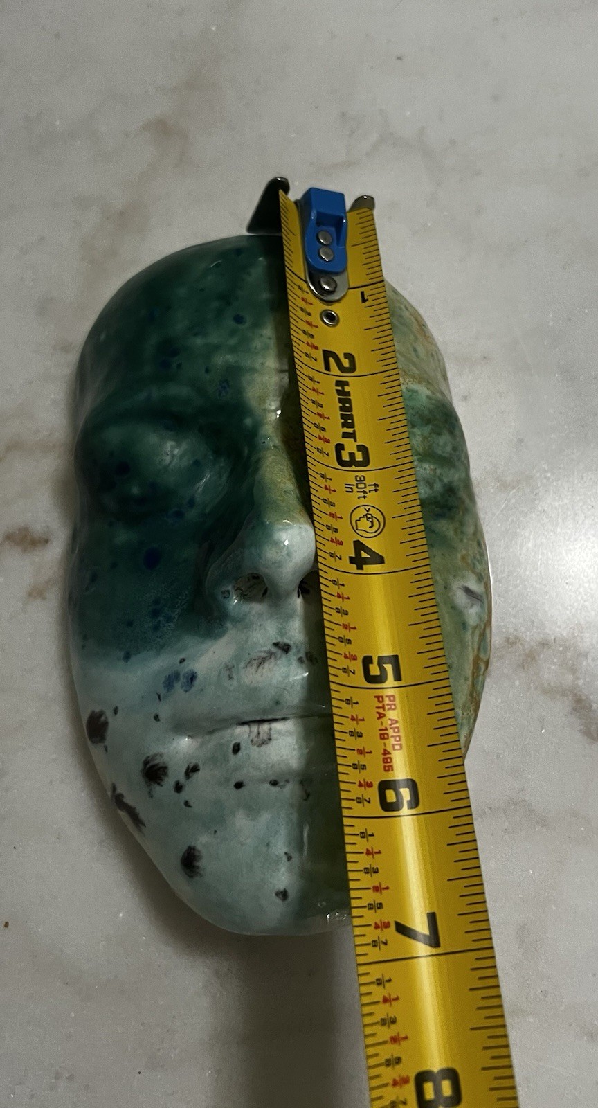 Vintage 2002 Handmade Ceramic Face Mask Art Piece Wall Hanging Blue/Green