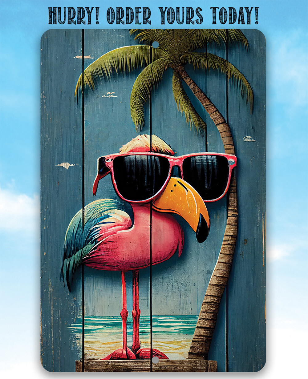 Metal Sign – Life’s a Beach Flamingo – Summer House Indoor or Outdoor Decor