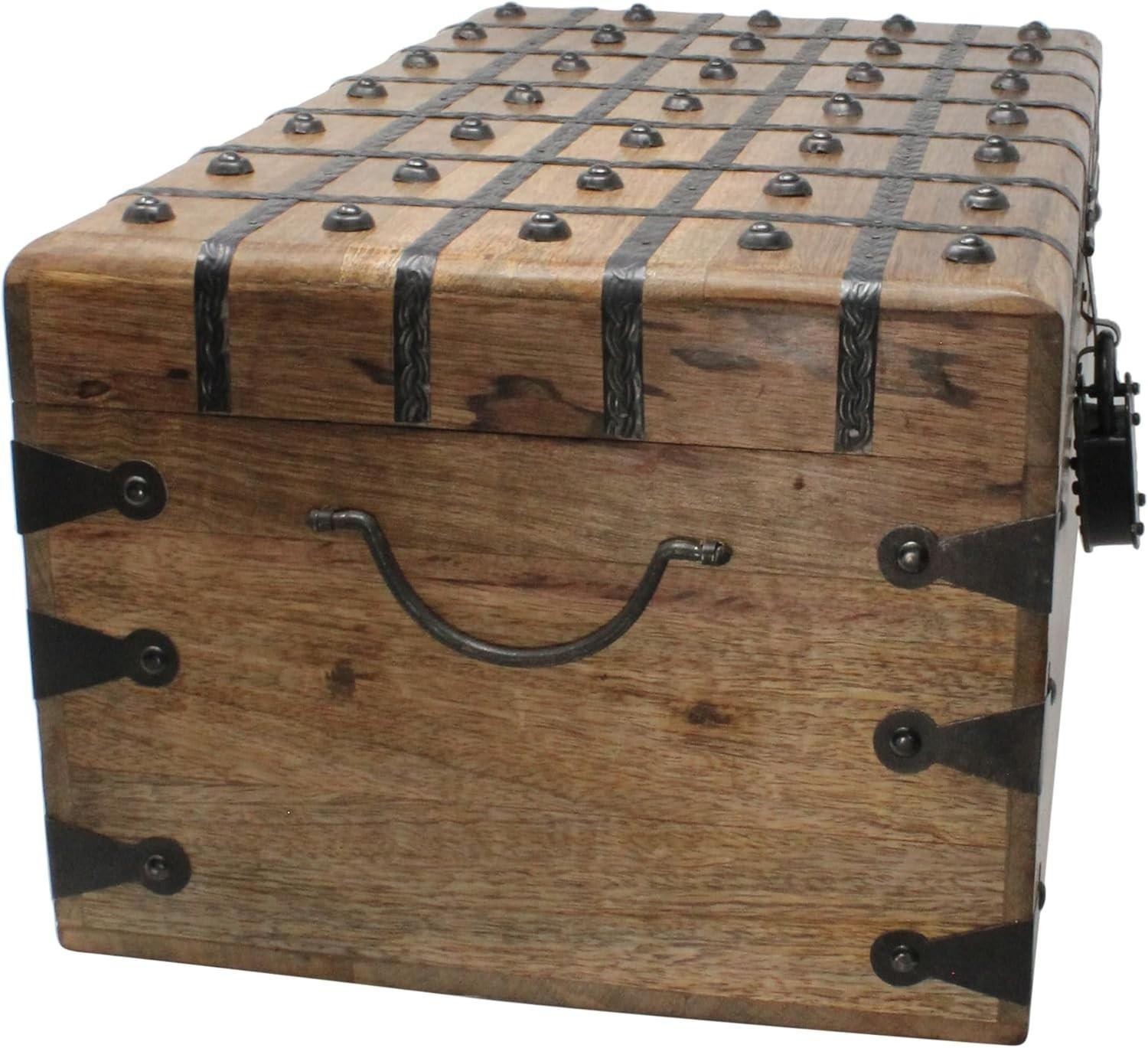 Nautical Cove Treasure Chest Wooden Box with Antique Iron Lock and Skeleton Key