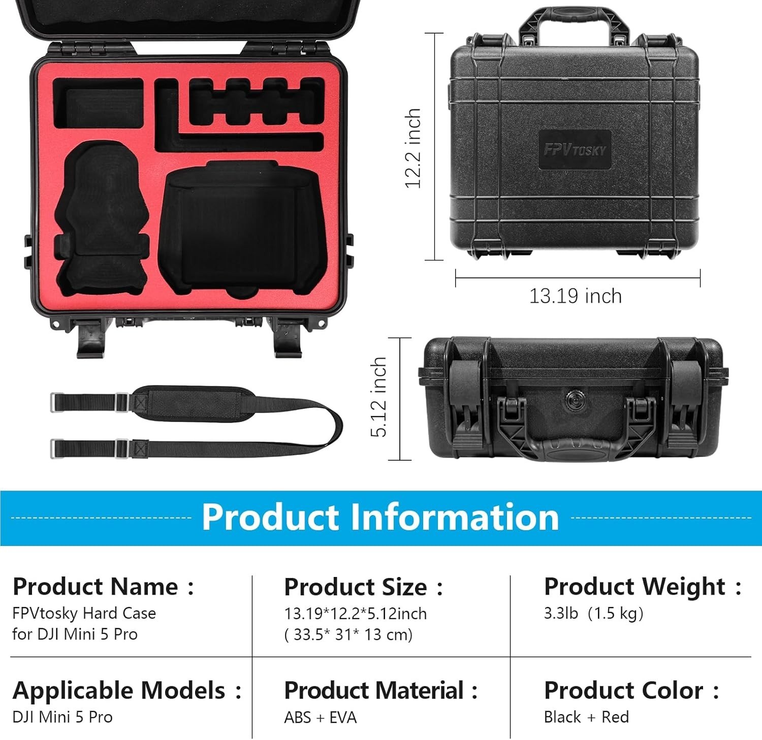 Hard Case for DJI Mini 5 Pro RC2 Waterproof Carrying Case Drone Storage Bag