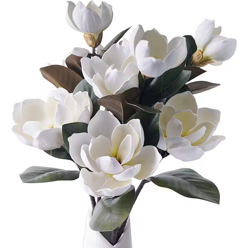 3 in 3Pcs 29.5 In. White Artificial Magnolia Branch Stem Faux Magnolia Floral Ar