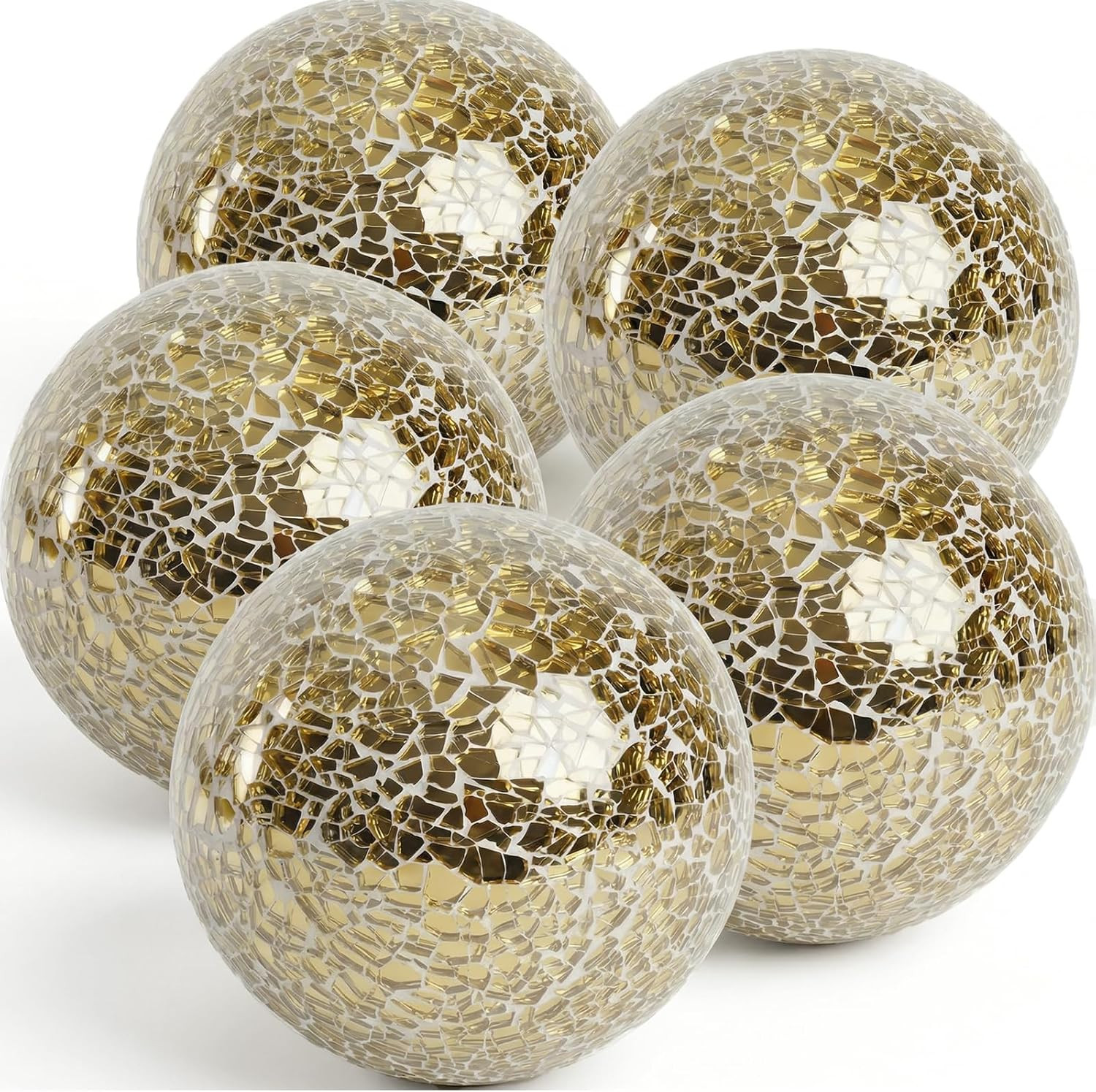 5PCS Decorative Balls for Bowls, 3 Inch Gold Orbs Glass Balls for Centerpiece Bo