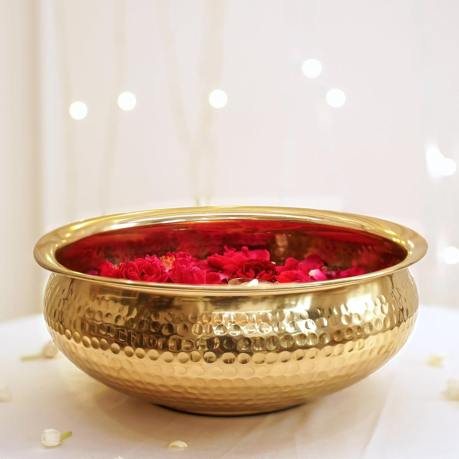 Golden Hammered Aluminium Potpourri Bowl Decorative Urli Bowl For All Occasions
