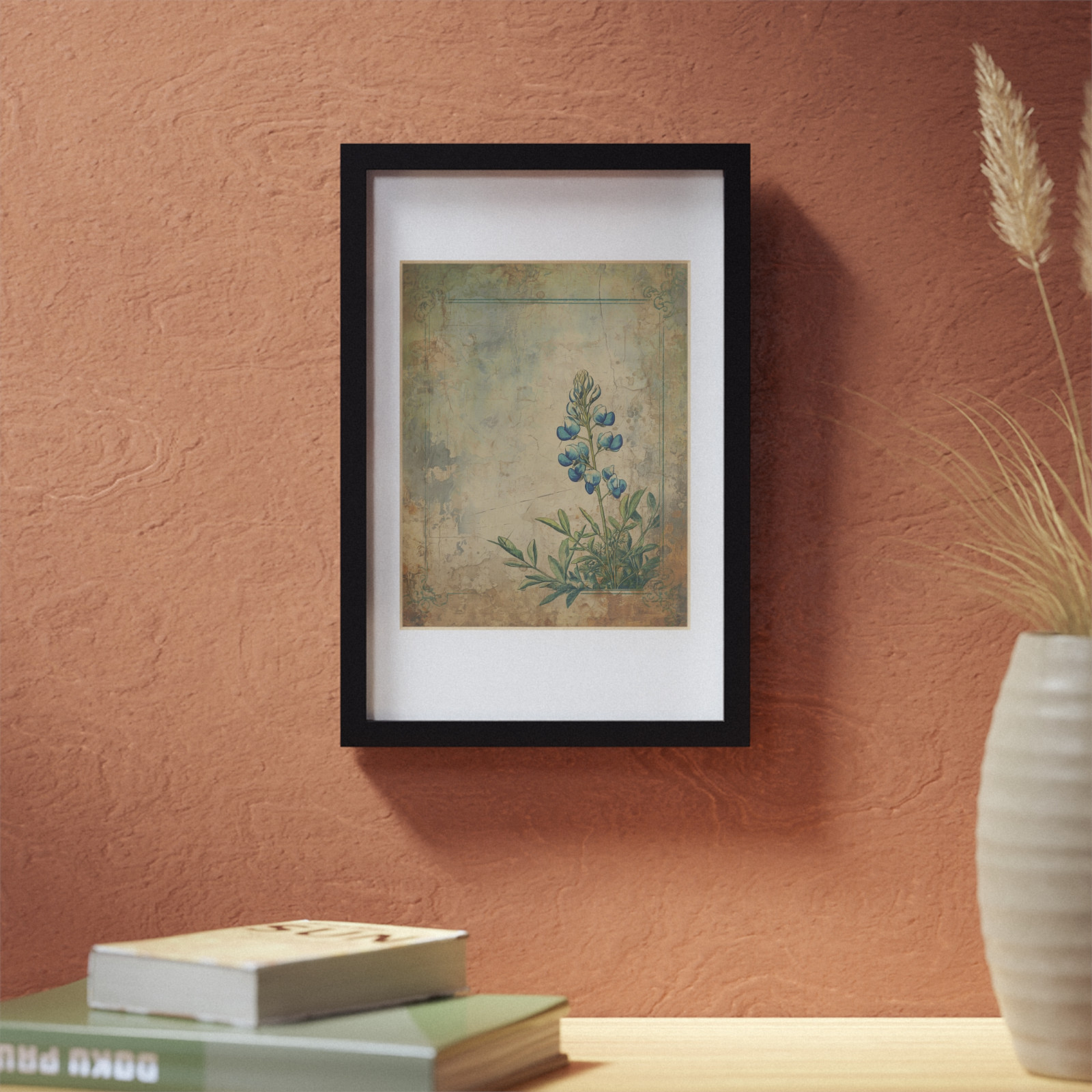 VINTAGE BLUEBONNET Wall Art, Retro TEXAS Flower Poster, Western Botanical Decor