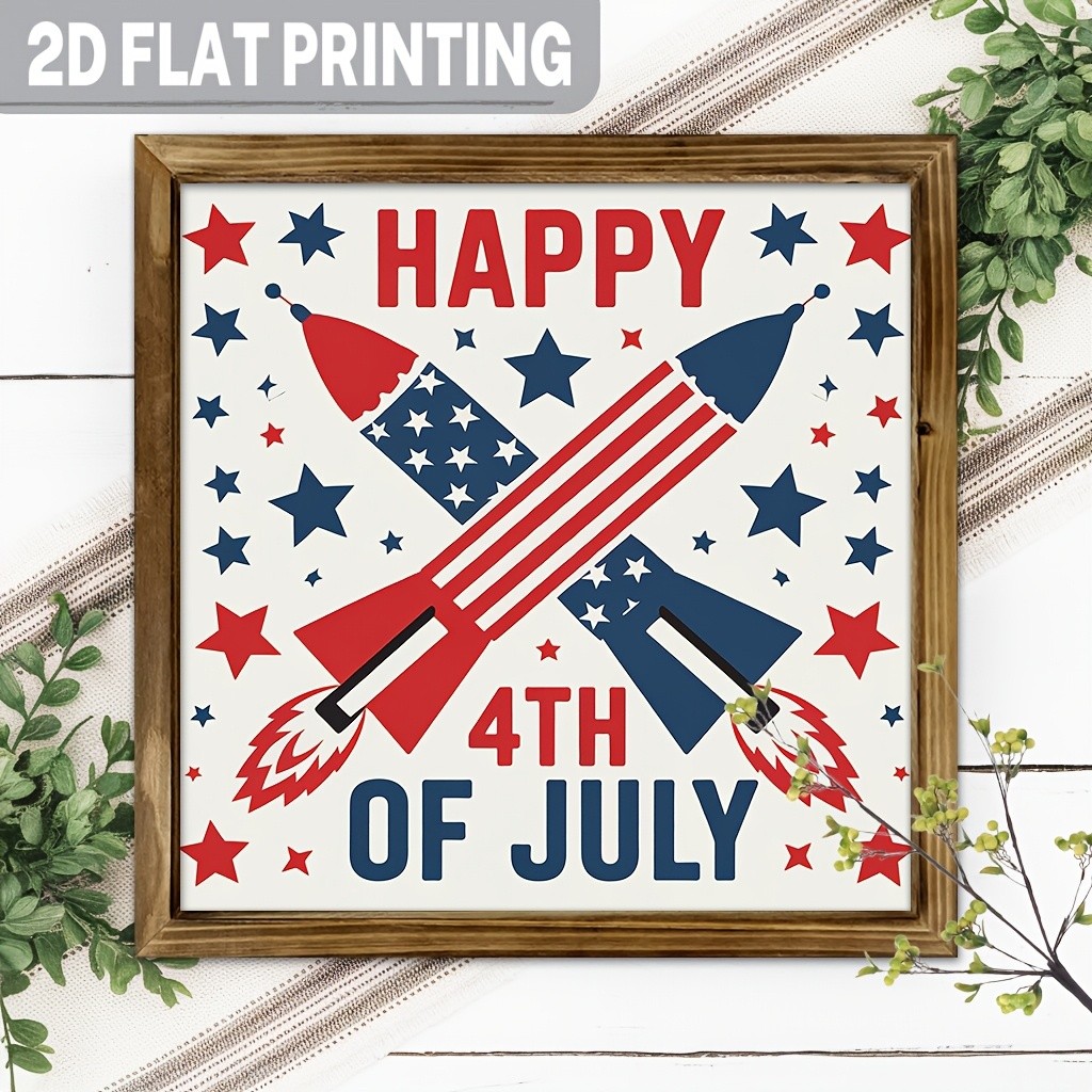 2D American Patriotic Wood Framed Sign 4th of July Housewarming Gift Wall Decor