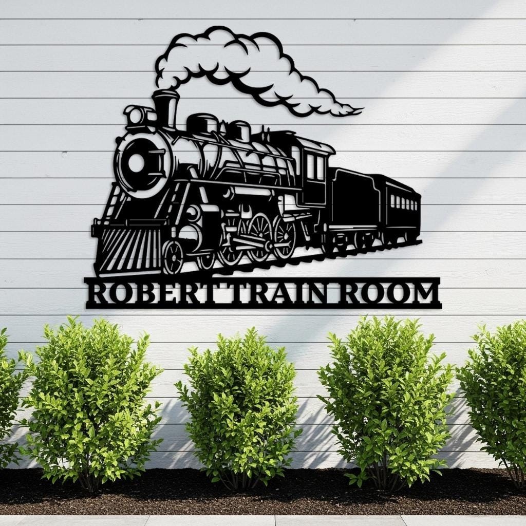 Custom Train Room Metal Sign, Personalized Railroad Wall Art, Retro Man Cave