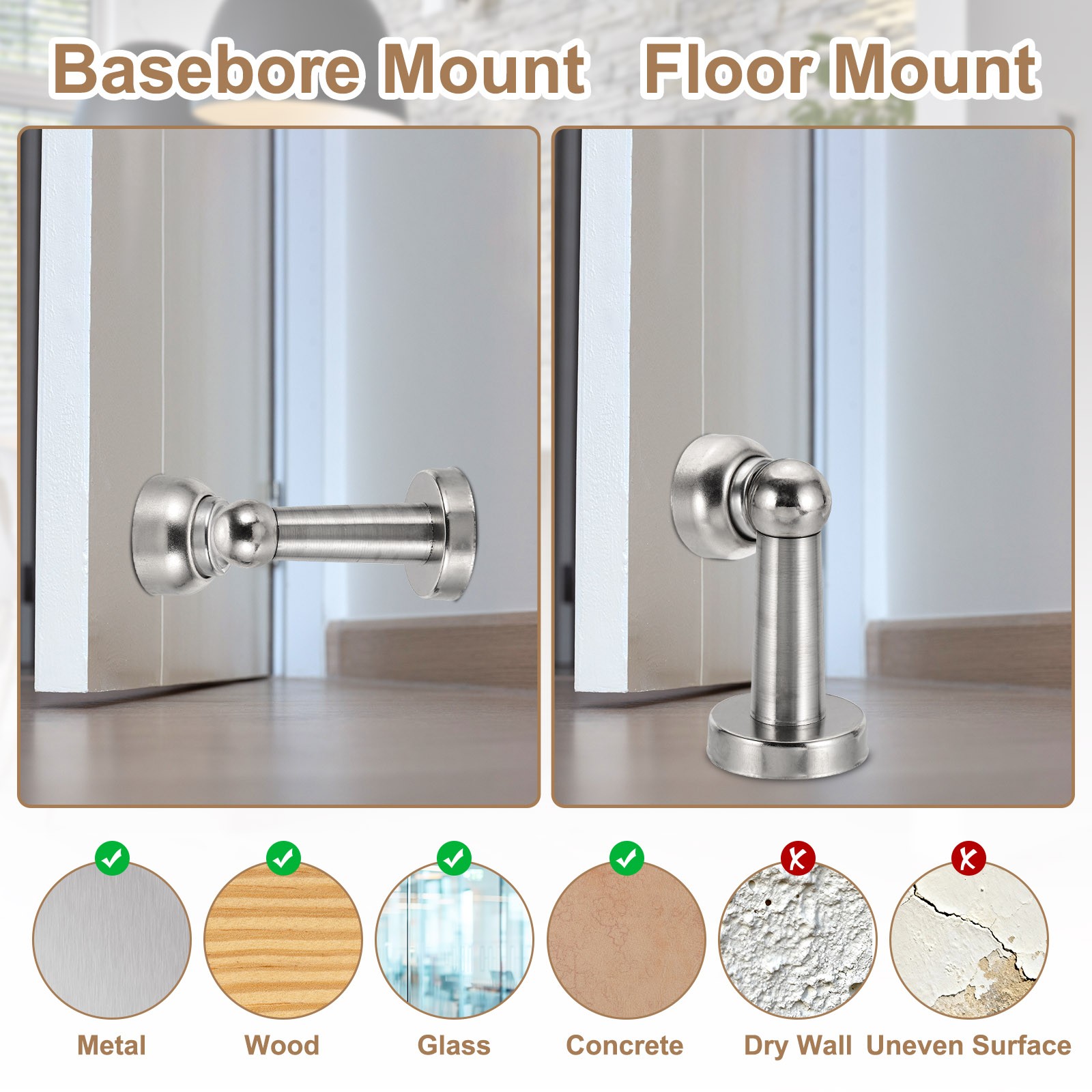 5.7″ Magnetic Door Stoppers Wall Floor Mounted Door Catch Holder Silver