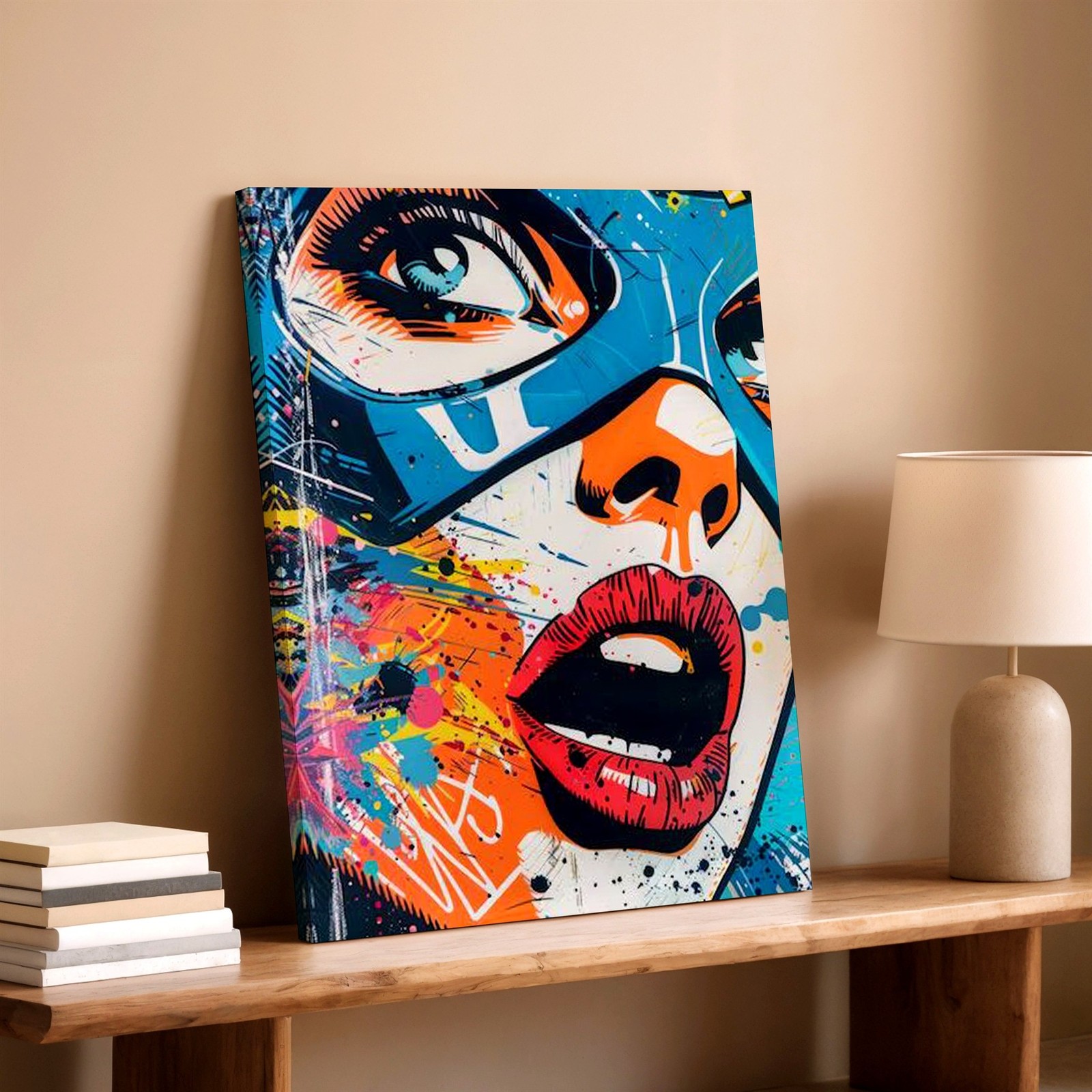 Wall Art Pop Art Masked Woman Face Canvas Print Colorful Graffiti Poster Print